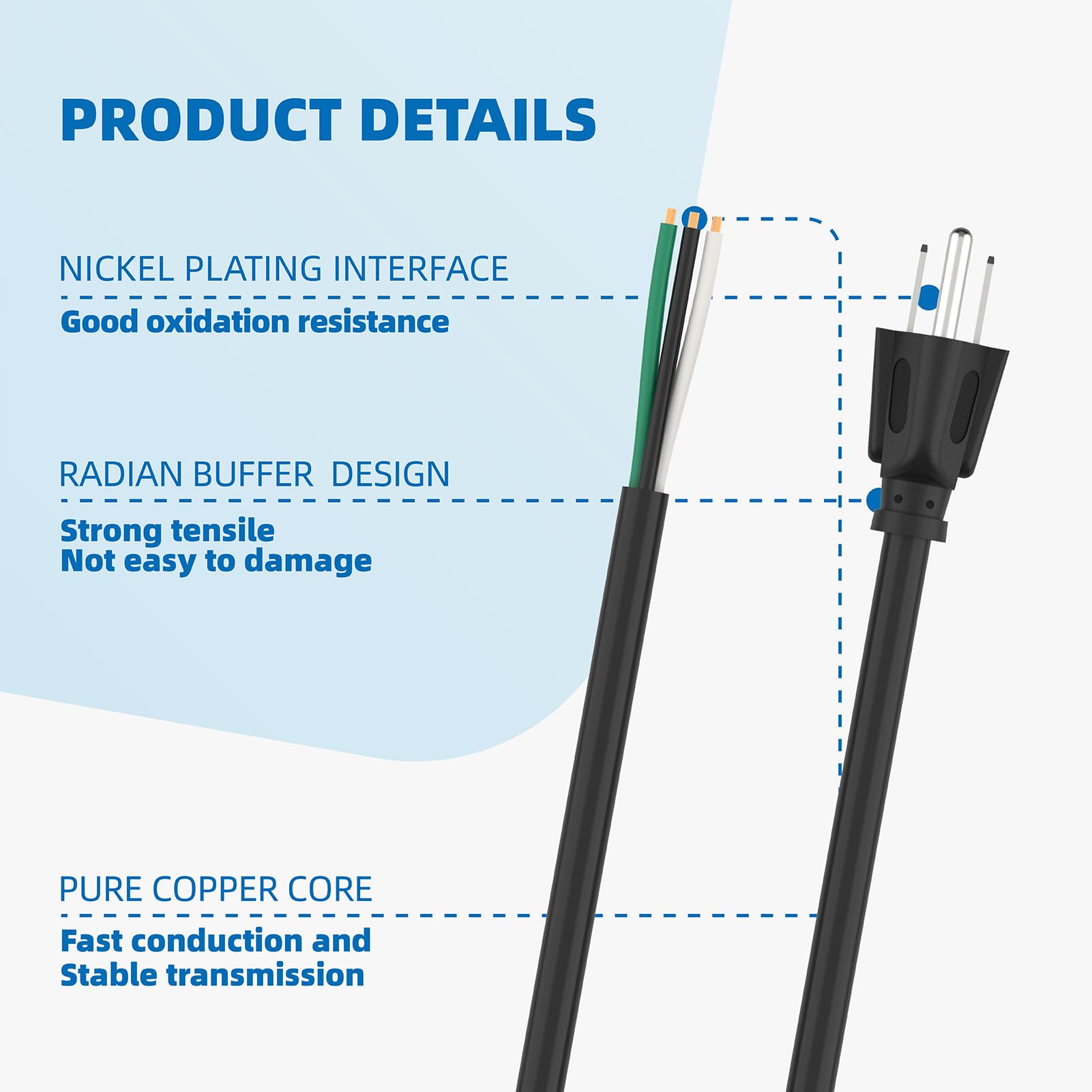 6Ft 14 Gauge 3 Prong Heavy Duty Replacement Power Supply Cord Cable   Heavy Duty Power Cord For Power Tools, 110V 115V 120V Pigt