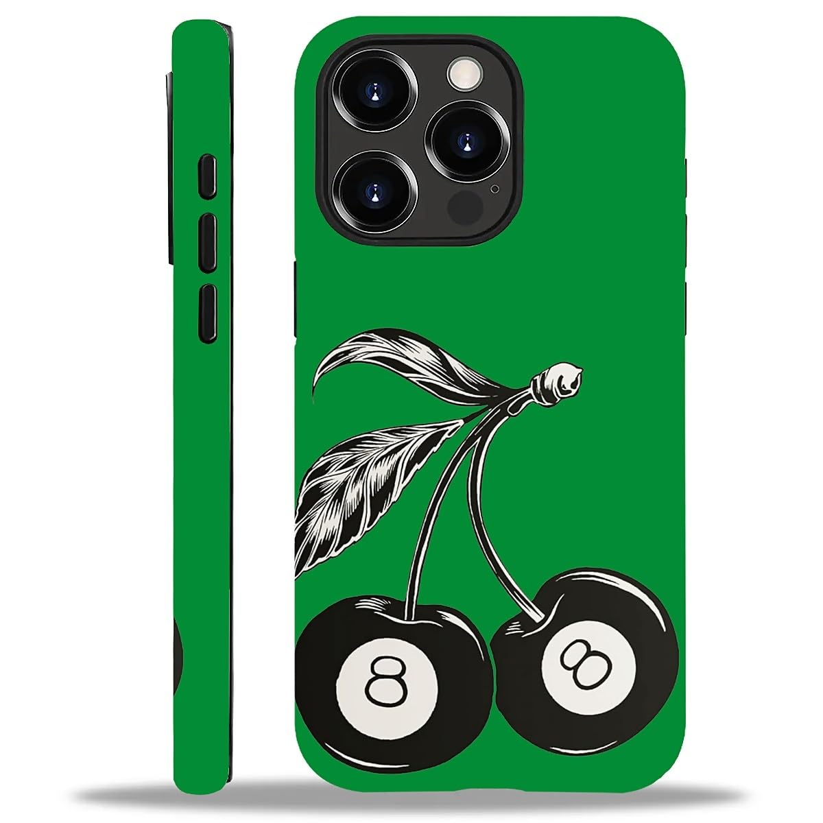 WANKBLC Compatible with iPhone 15 Pro Matte Case, Cute 8 Billiard Ball Cherry Fruit Pattern for Girl Full Body Design Soft Silic