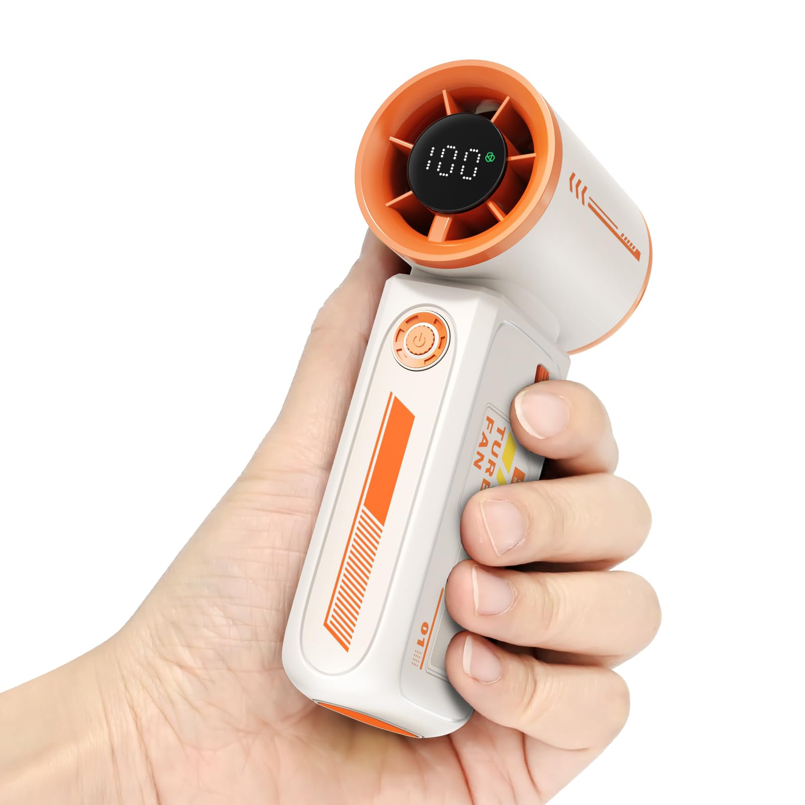 VvLons Portable Handheld Fan, 0-100 Digital Display 5 Gear Adjustable Speed Handheld Turbo Fan Powerful Wind Super Mini Hand Per