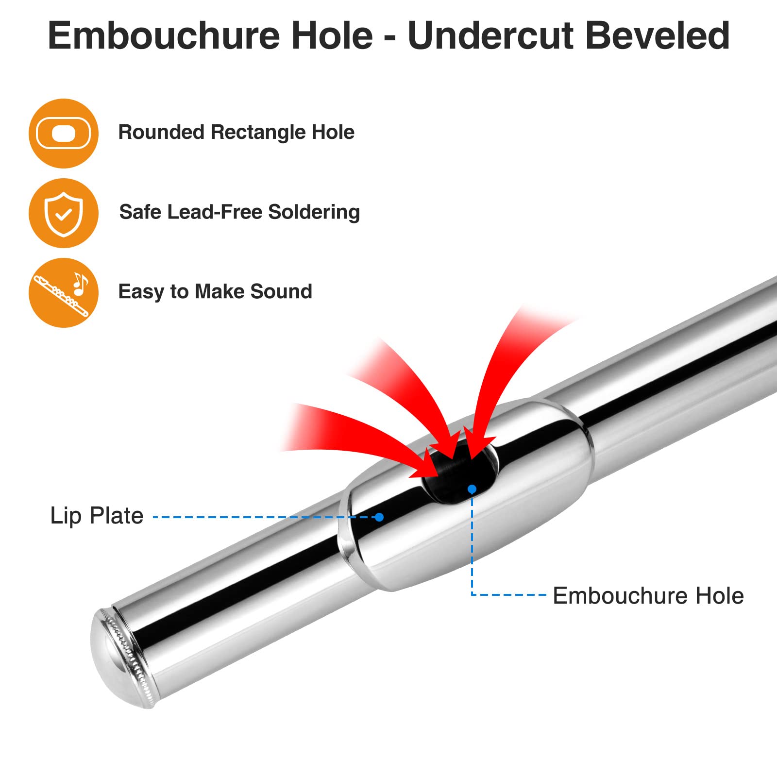 Pogolab Open Hole C Flute, 16 Keys Student Flute Instrument For Beginner Advanced Player, With Carry Bag, Strap, Gloves, Adjustm