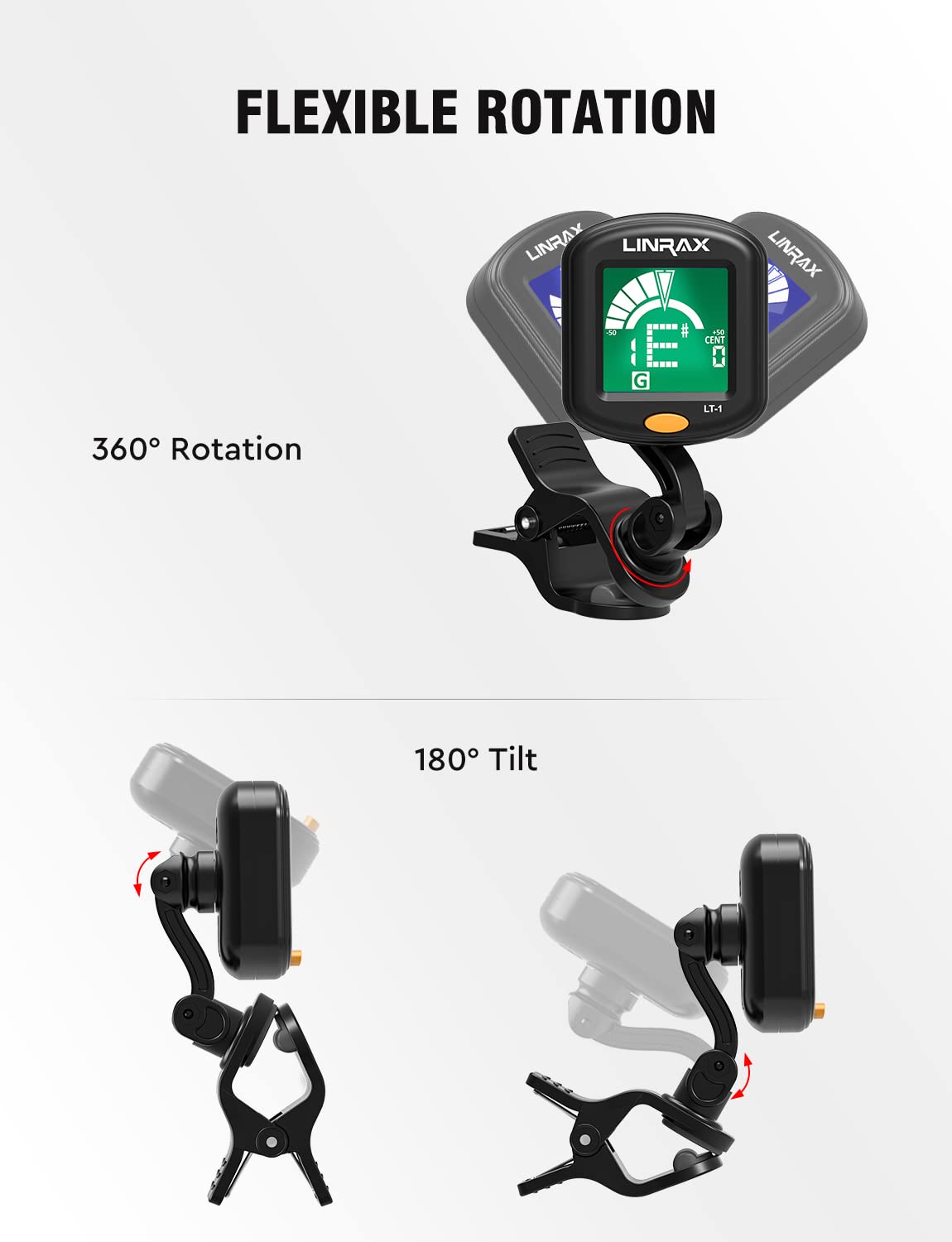 Linrax Lt-1 Guitar Tuner, Clip On Tuner For Guitar Bass Ukulele Violin Viola Banjo Mandolin, Chromatic Tuner With 360 Lcd Displa