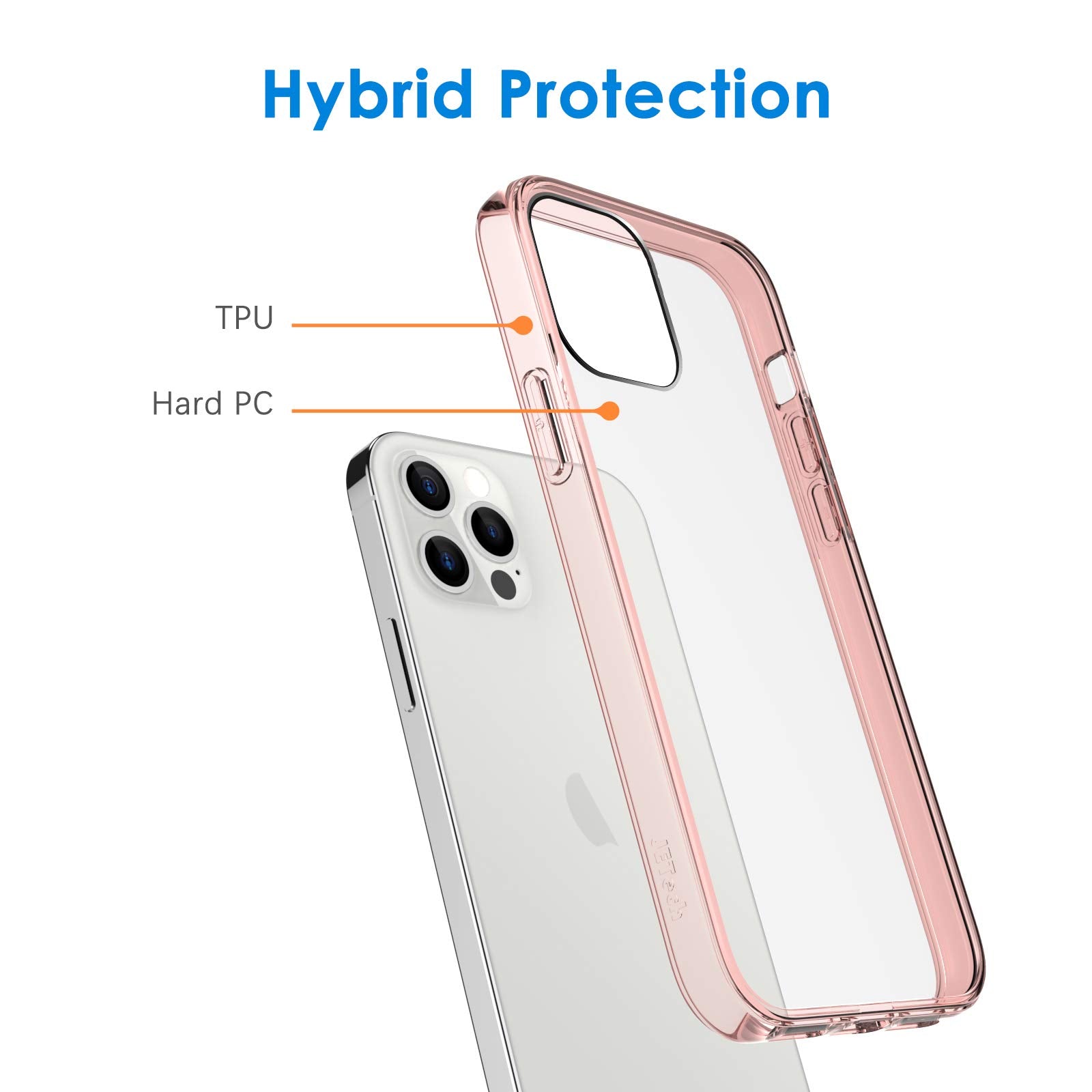 Jetech Case For Iphone 12/12 Pro 6.1-Inch, Non-Yellowing Shockproof Phone Bumper Cover, Anti-Scratch Clear Back (Rose Gold)