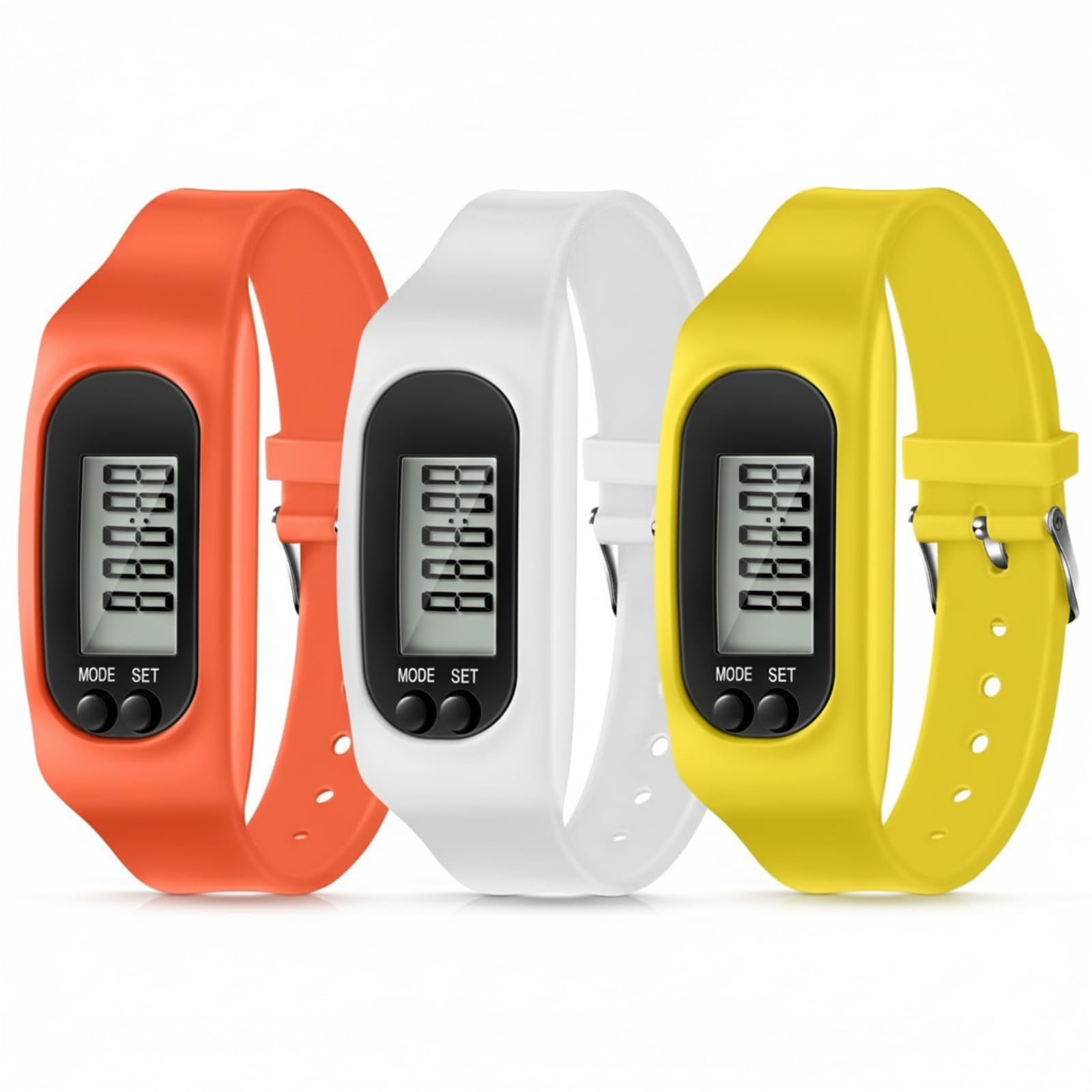 Kenning Silicone Fitness Tracker Watch 3 Pcs Walking Running Pedometer Calorie Burning and Step Counting Bracelet Steps Pedomete
