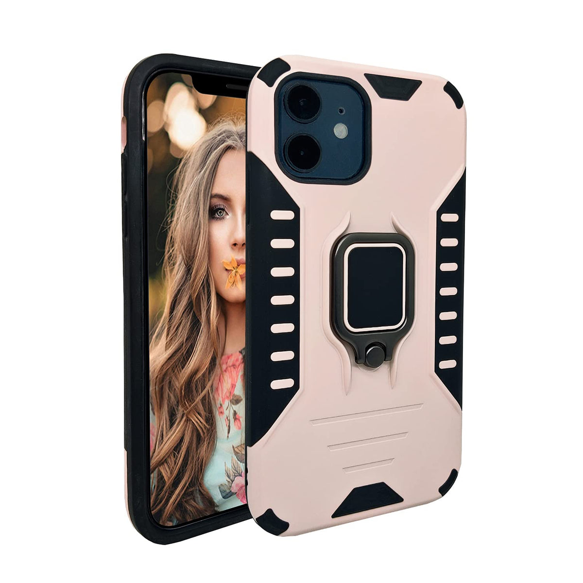Modos Logicos Case For Iphone 12 / Iphone 12 Pro 6.1 Dual Layers Shockproof Protective Phone Case With Built In 360 Metal Rotati
