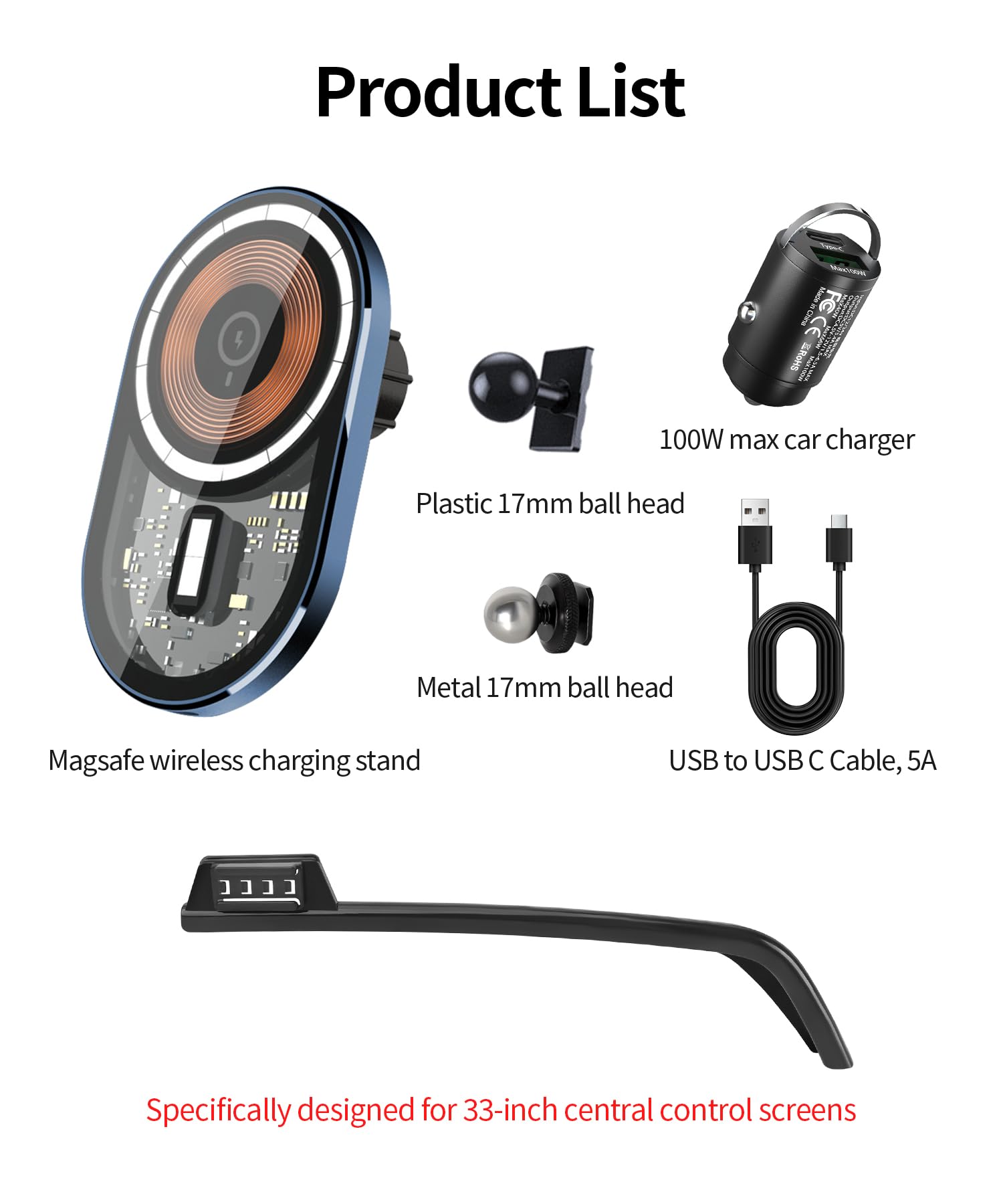 Masergogo Wireless Charging Car Phone Holder For Cadillac Lyriq 2023-2025 / Xt4 2024-2025 / Ct5/Ct5-V 2025 Accessories 33 Inch S