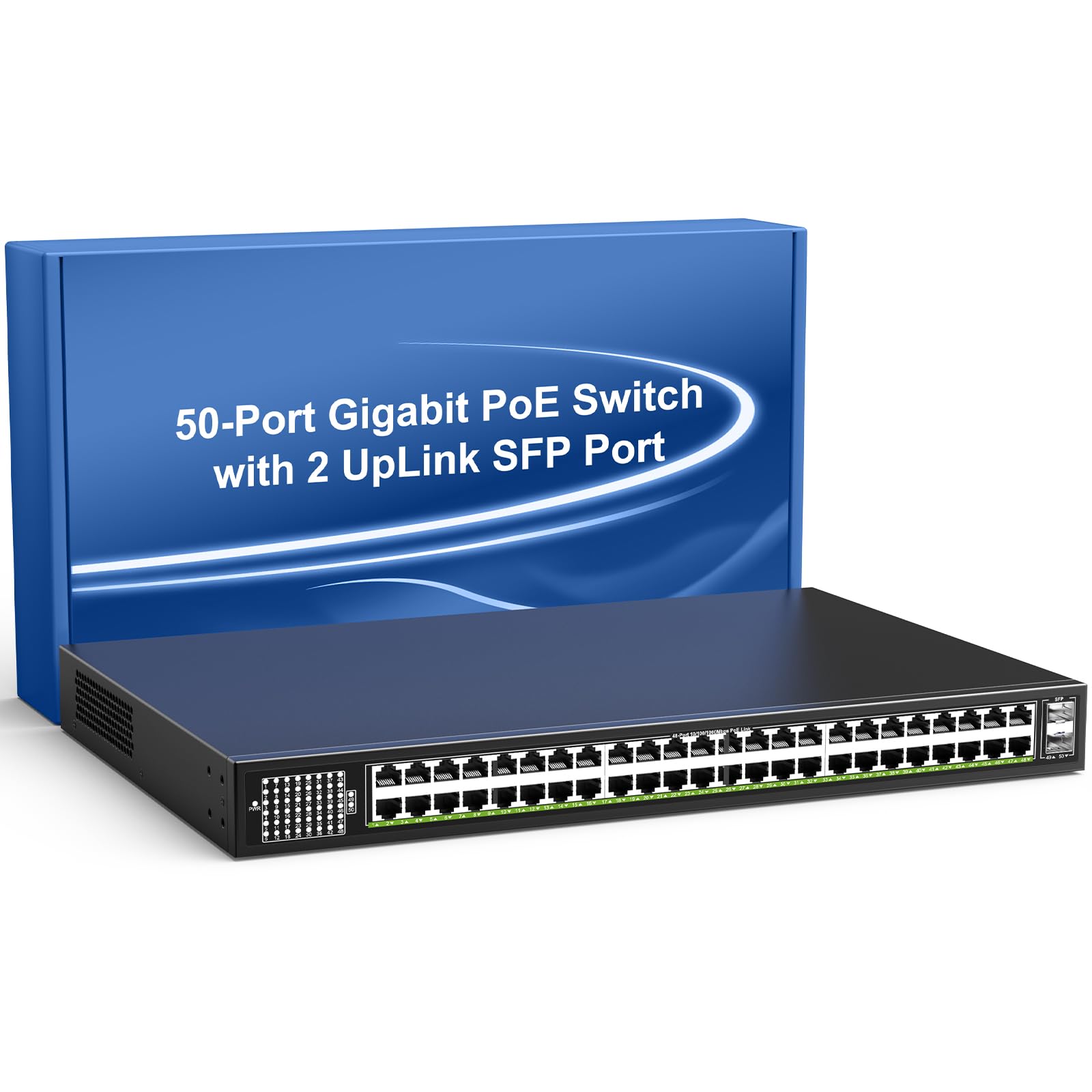 48 Port Gigabit Poe Switch Unmanaged With 2X 1000Mbps Uplink Sfp Port, Vimin 50 Port Poe Ethernet Switch Support Ieee802.3Af/At,