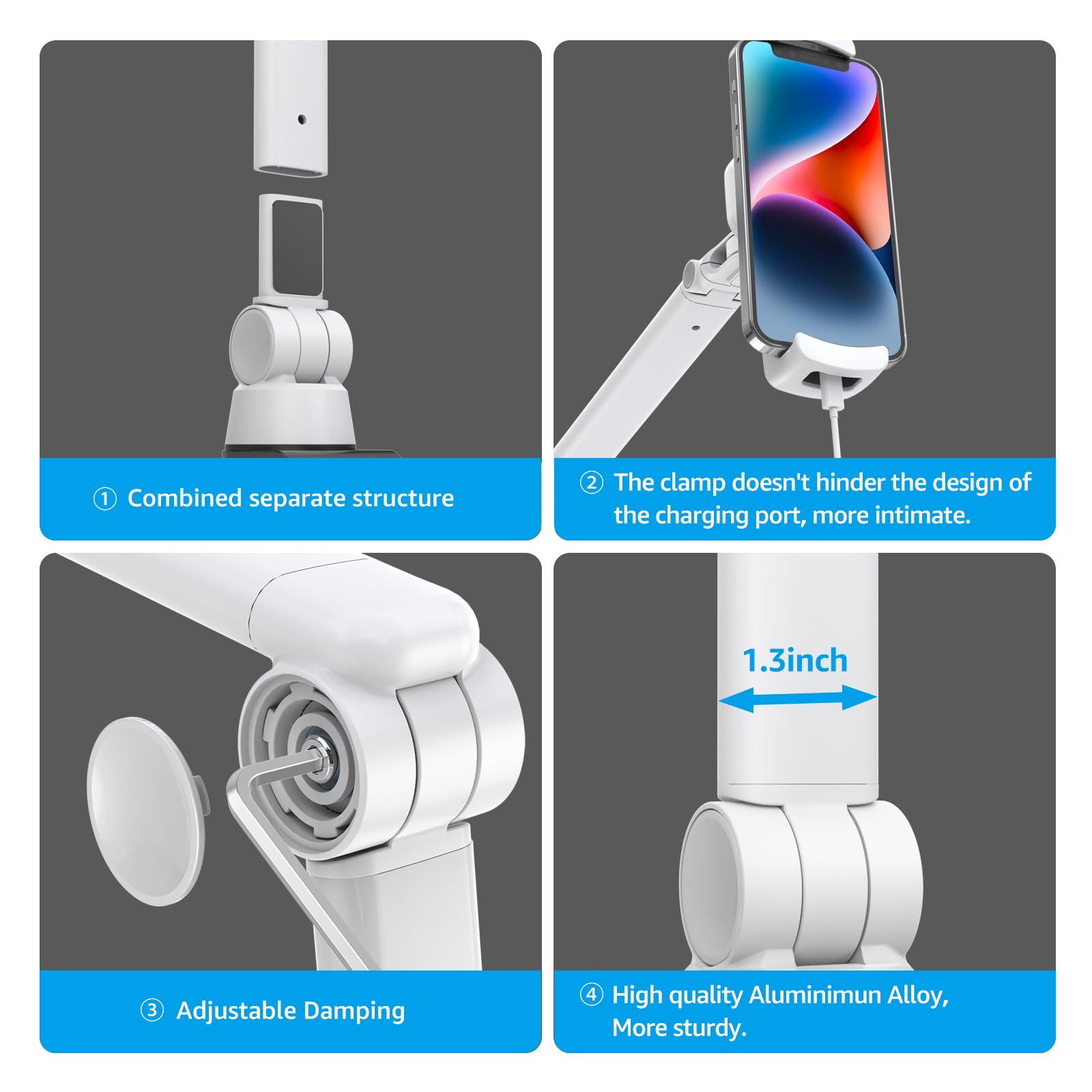 Bewiser Tablet Stand Holder Desk Mount,360Rotating Flexibly, Angle Adjustable Long Arm, Folding Aluminium Alloy Compatible With4