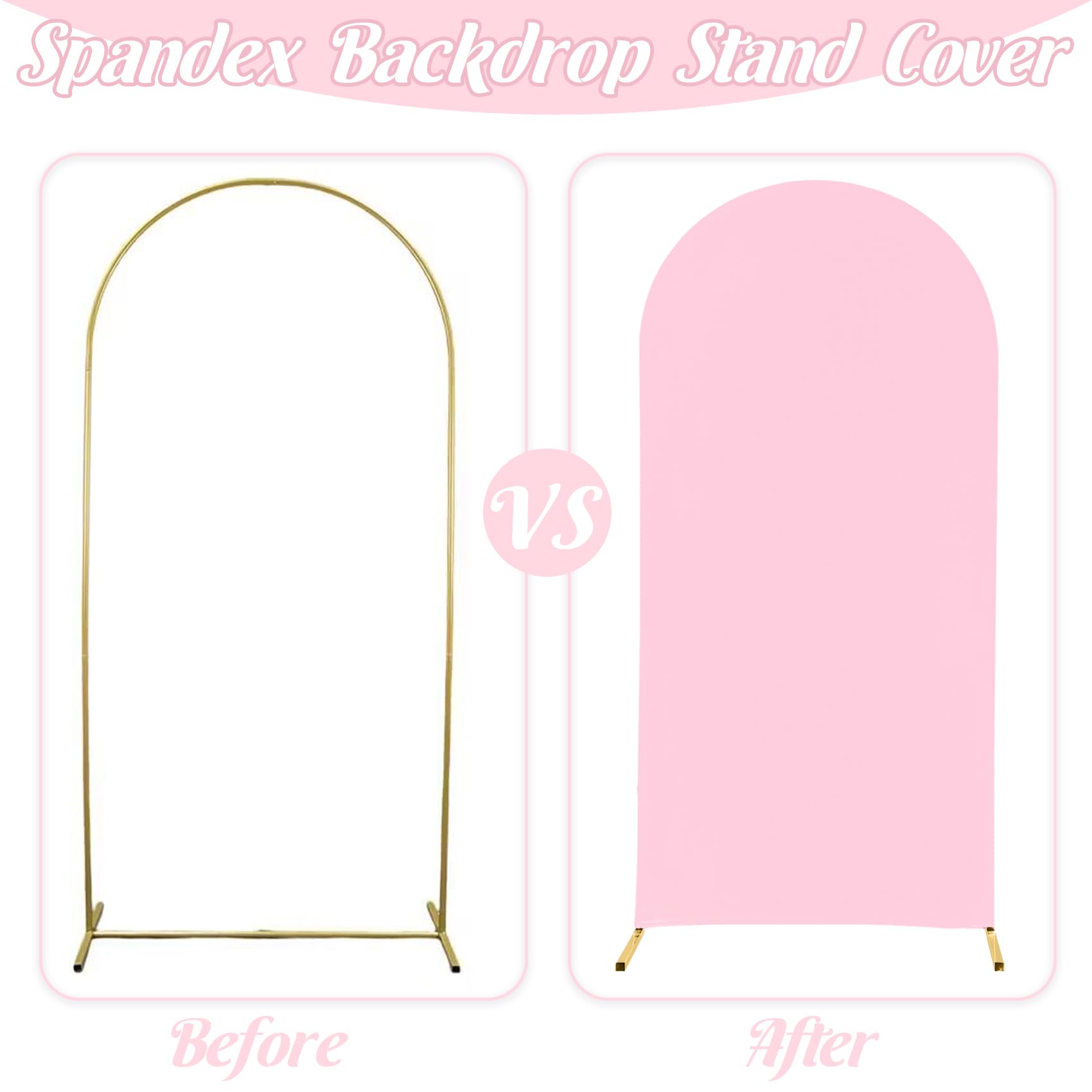 Fivenl Spandex Fitted Wedding Arch Cover 6Ft Pink Arch Backdrop Cover, Round Top Chiara Backdrop Stand Covers For Wedding Birthd