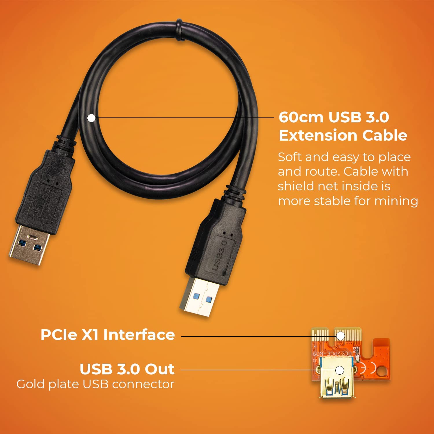 Aaawave Pcie Riser Ver 011 Pro 1X To 16X Graphic Extension For Gpu Mining 60Cm Usb 3.0 Cable, 10 Solid Capacitors, 12 Led Lights