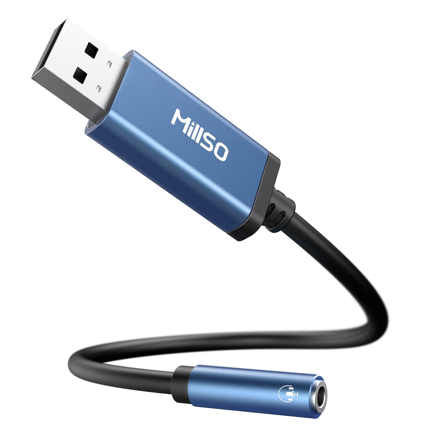 MillSO USB to 3.5mm Audio Jack Adapter, Sapphire Blue TRRS USB to AUX Audio Jack External Stereo Sound Card for Headphone, Speak