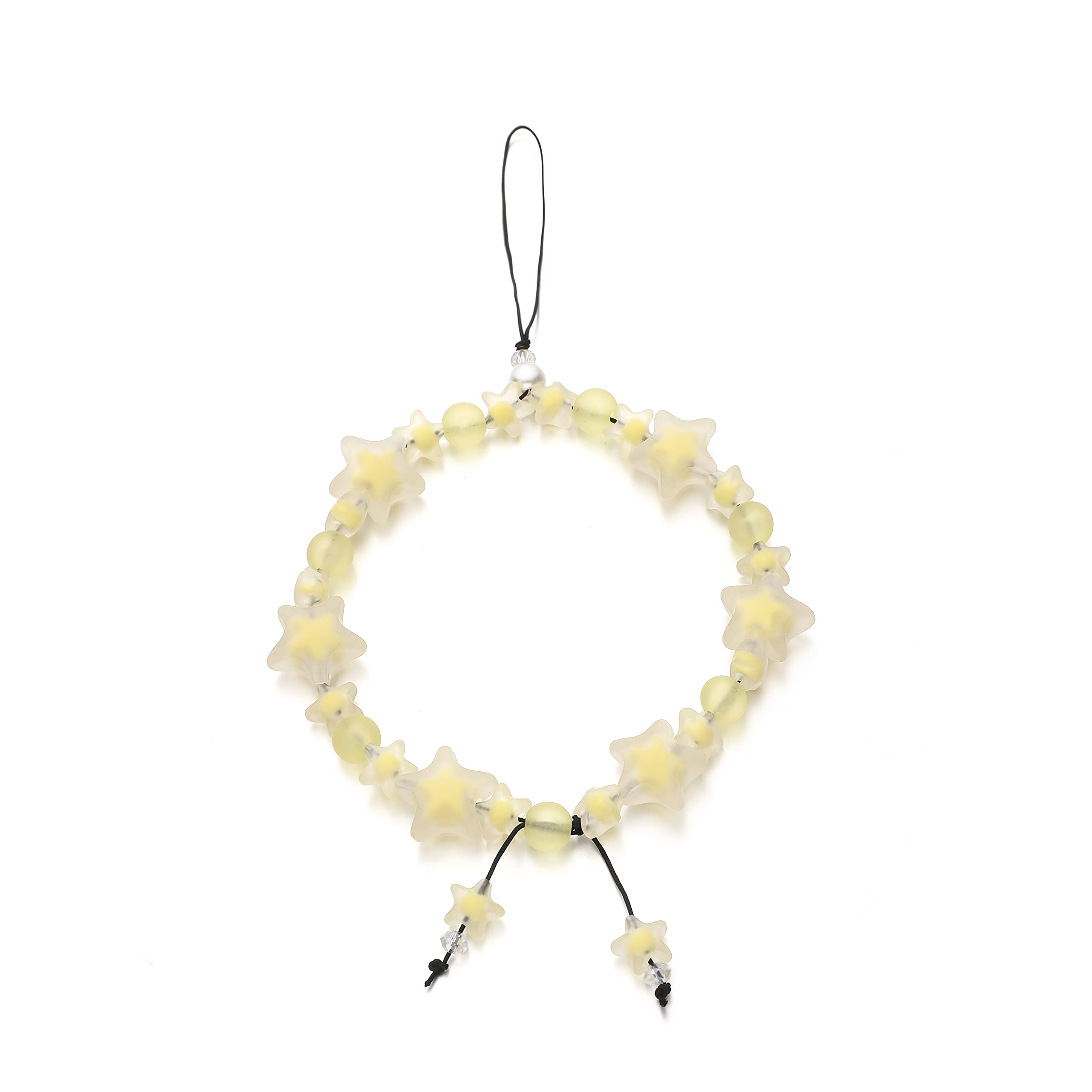 Fechdoo Bracelet Wrist Strap Women Phone Chain, Phone Charms Handmade Beaded Lanyard Chain, Phone Charm Accessories Yellow Star 