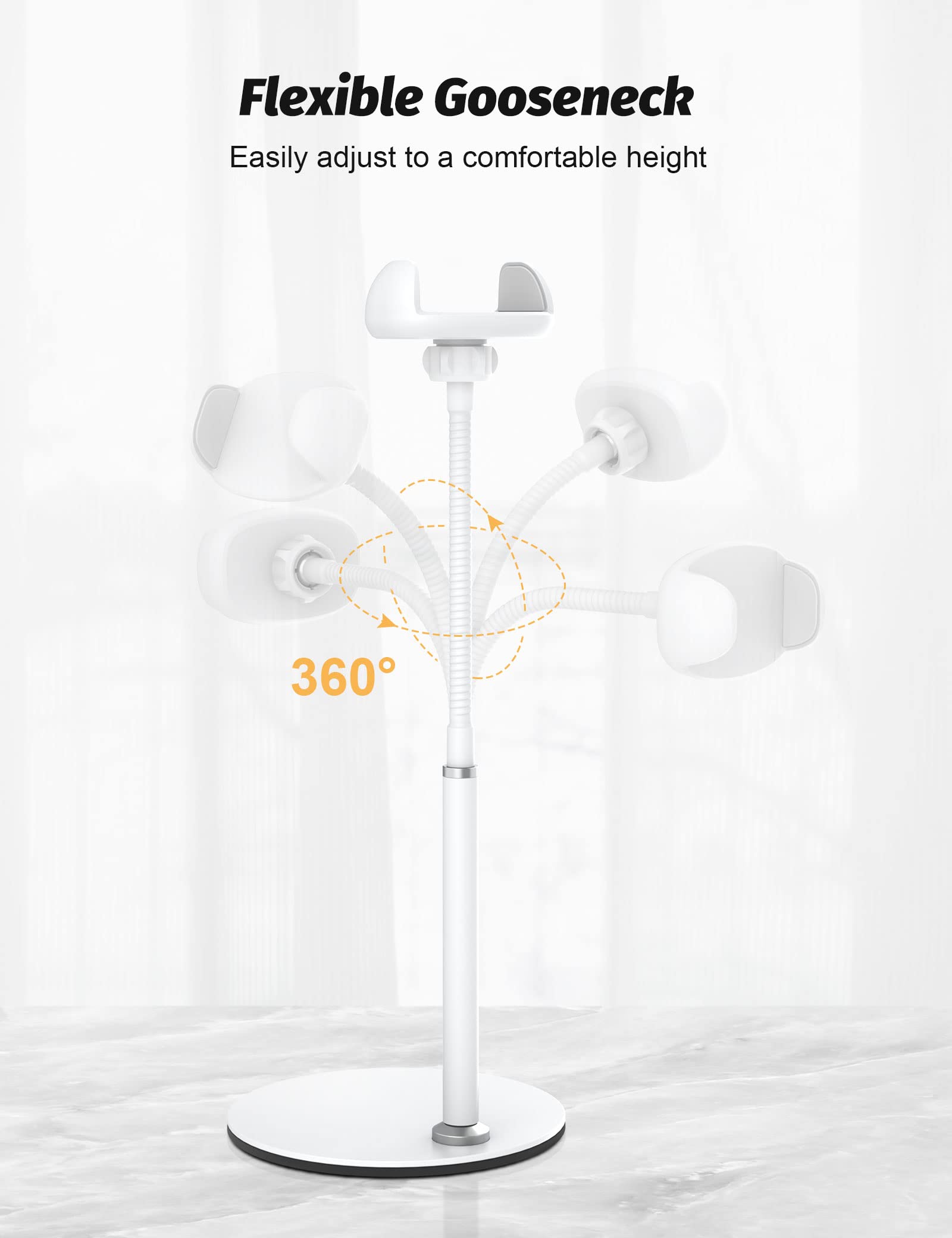 Cell Phone Stand, Adjustable Height & Angle Gooseneck Phone Stand For Desk Flexible Arm Universal Phone Holder, Aluminum Alloy D