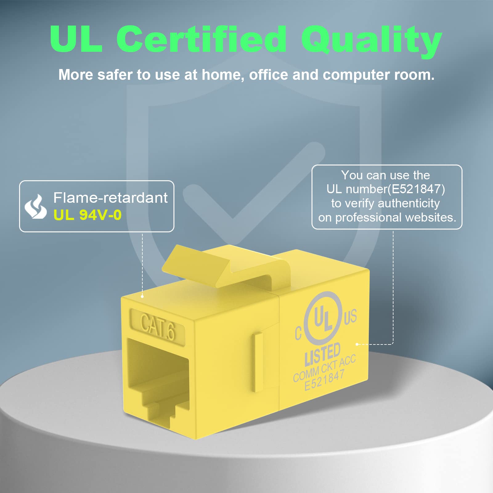 Vce Cat6 Keystone Coupler Ul Listed, Rj45 Female To Female Ethernet Insert Jack Utp Network Inline Connector - Yellow 5-Pack