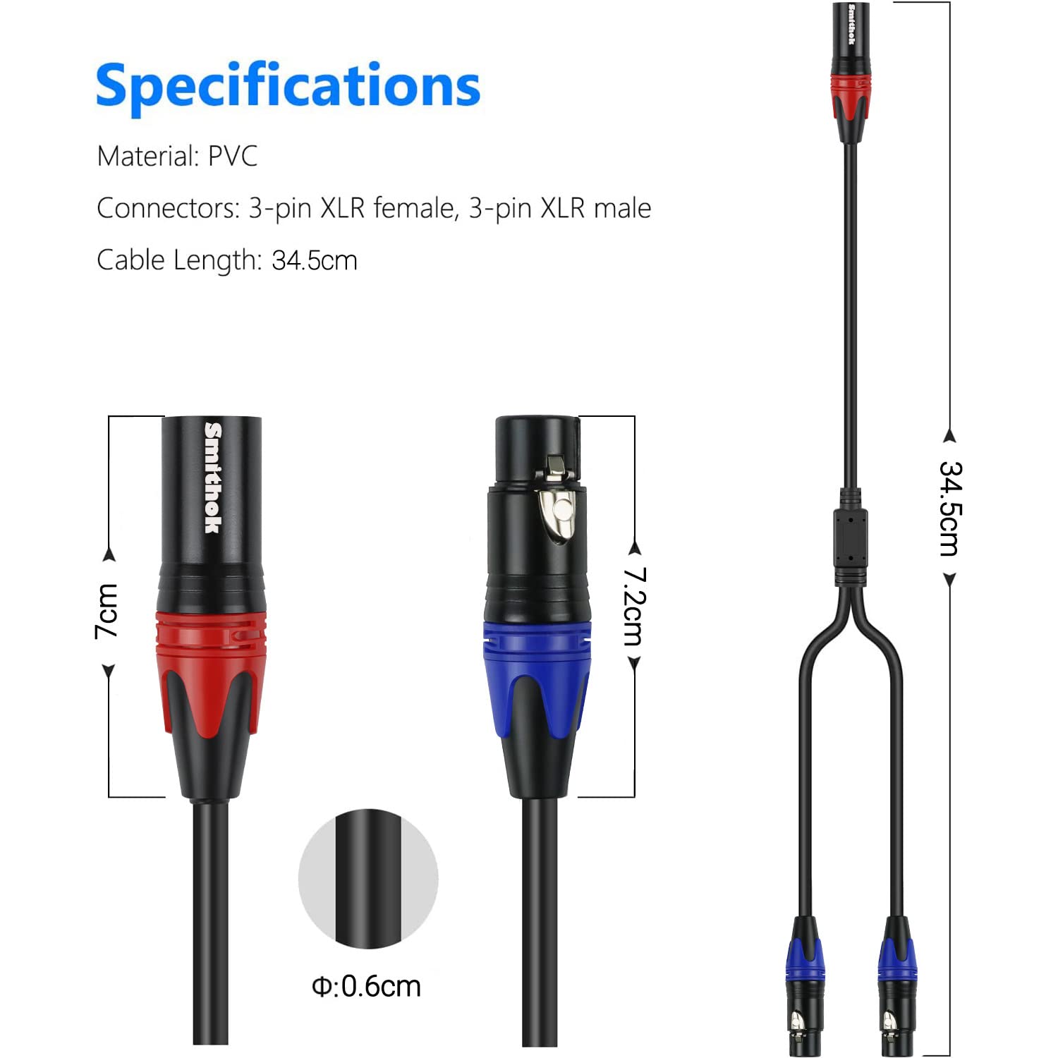 Smithok 2Pack Xlr Y Splitter 1 Male To 2 Female Micrphone Cable, 3 Pin Xlr 2 Female To 1 Male, Combiner Y Cord Balanced Mic Audi