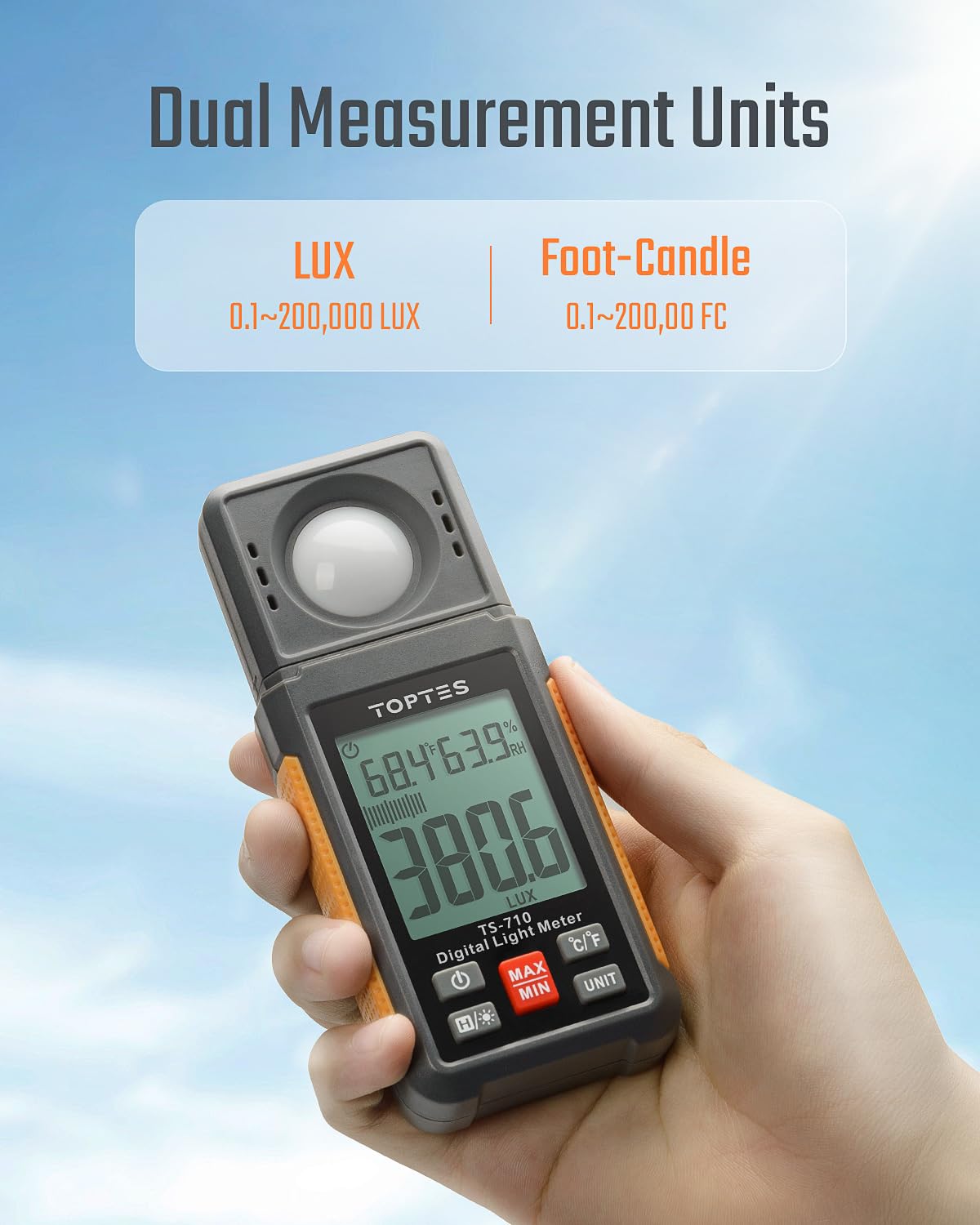 Toptes Ts 710 Light Meter, Lux/Foot Candles Meter With 180 Rotating Sensor, 0.1~200,000 Lux Range, Large Backlit Display, Light