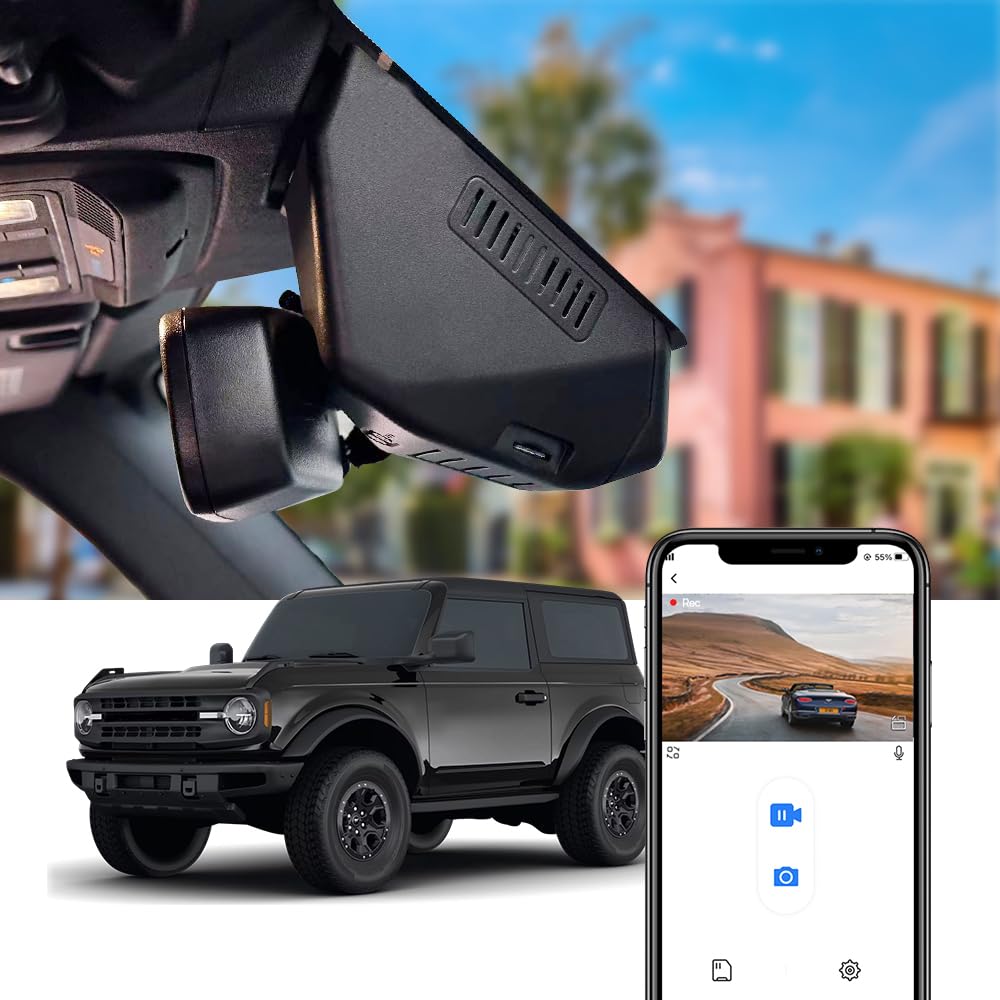 Fitcamx 4K Dash Cam Suitable For Ford Bronco 2021 2024 Base 2 Door 4 Door Big Bend Black Diamond & Rapor (Gen6), Oem Look, Uhd 2