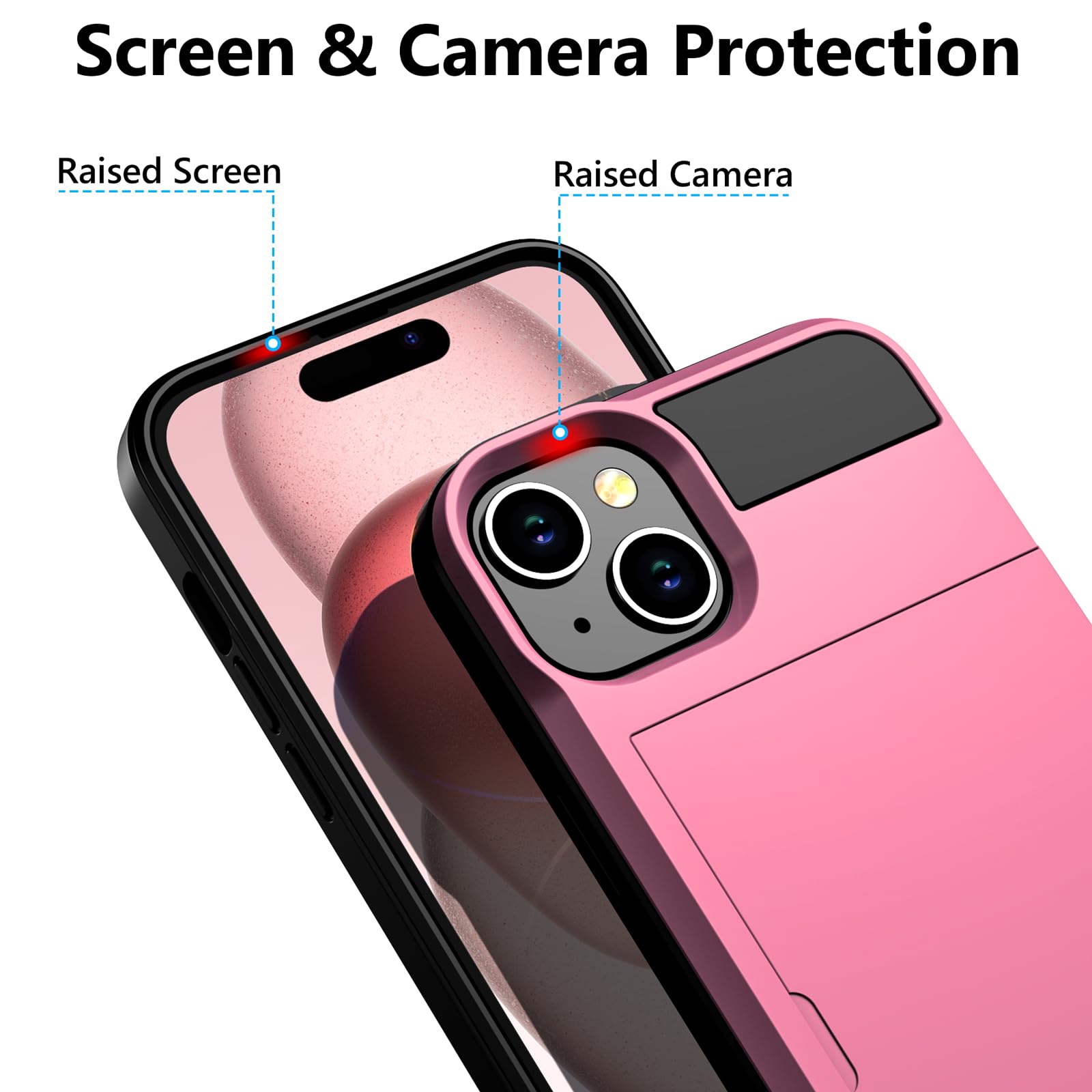 Vofolen For With Iphone 15 Wallet Case With Card Holder, Dual Layer Shockproof Wallet Phone Case, Hidden Card Slot Sliding Prote