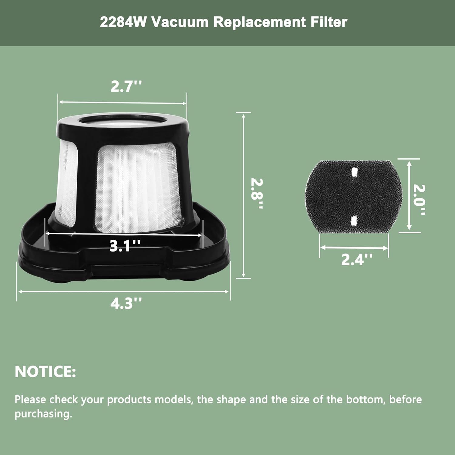 2284W Filter Compatible With Bissell Pet Hair Eraser Hand Vacuum 2284W, 2390, 2389, 2390A, Replace Parts For 1614212, 1614203, 1
