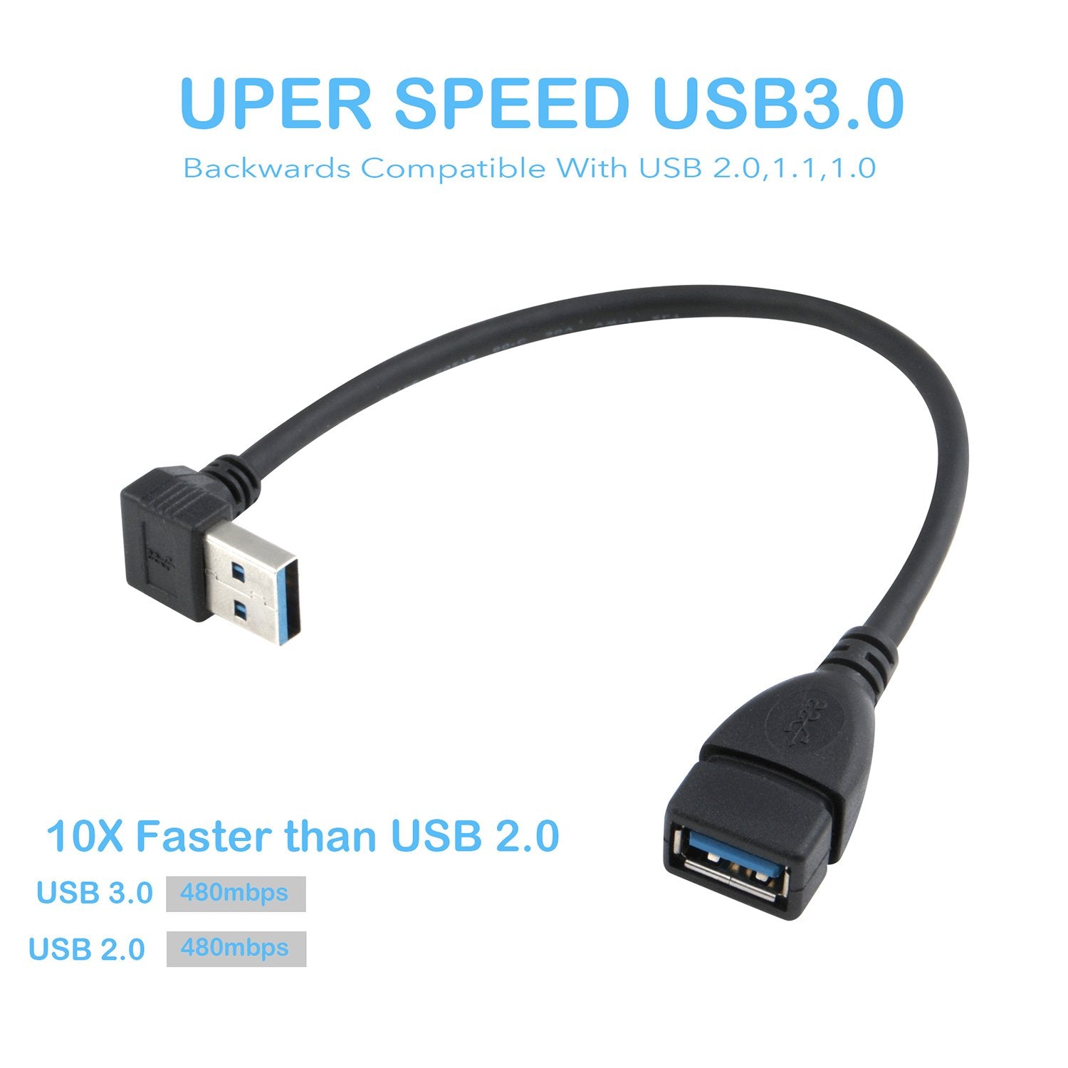 Xxone Usb 3.0 Extension Cable   Up & Down Angle   Male To Female   Pack Of 2 (Black Up Down Angle)