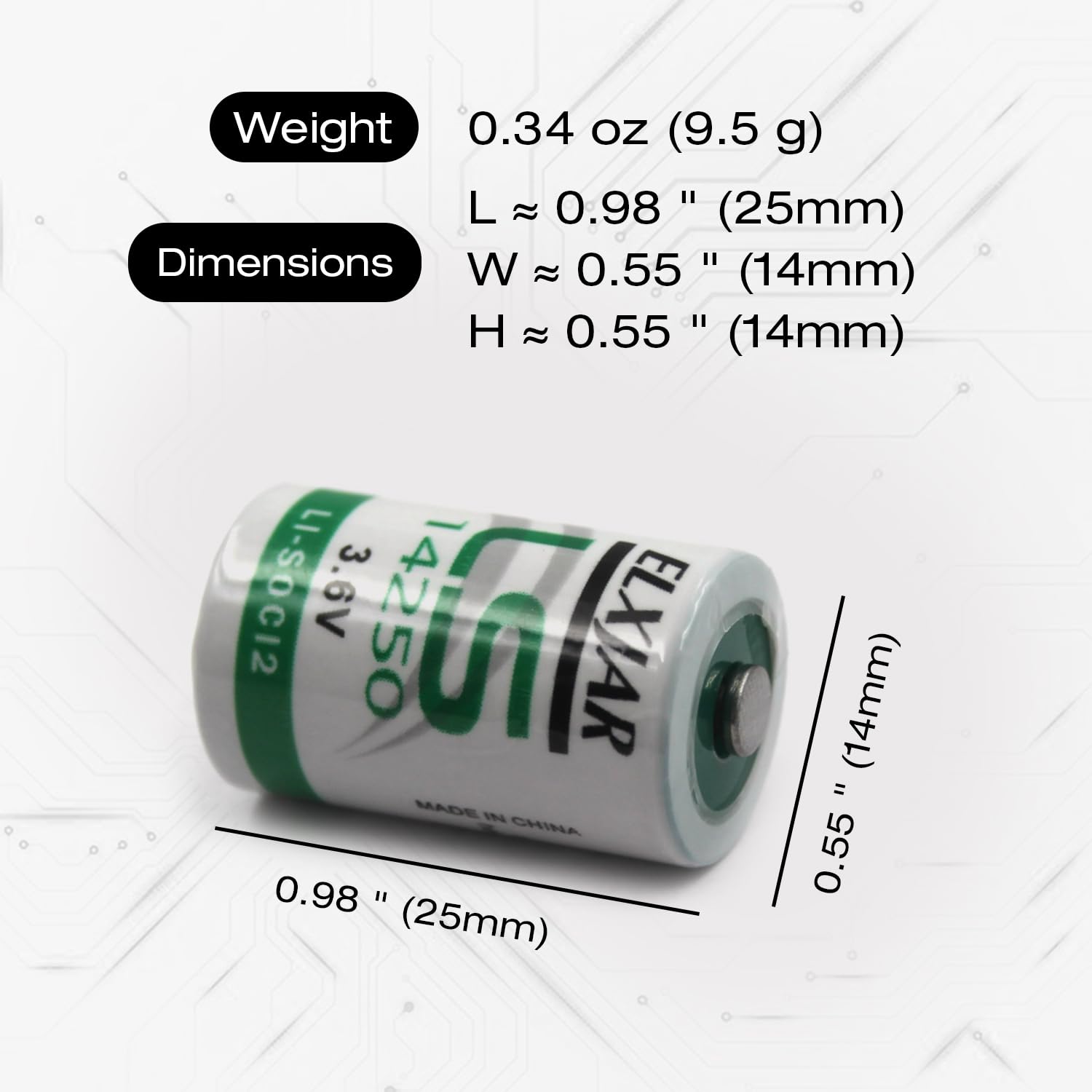 Elxjar (20-Pack) 3.6V 1/2Aa Ls14250 Lithium For Saft Water Meter Electricity Meter Gas