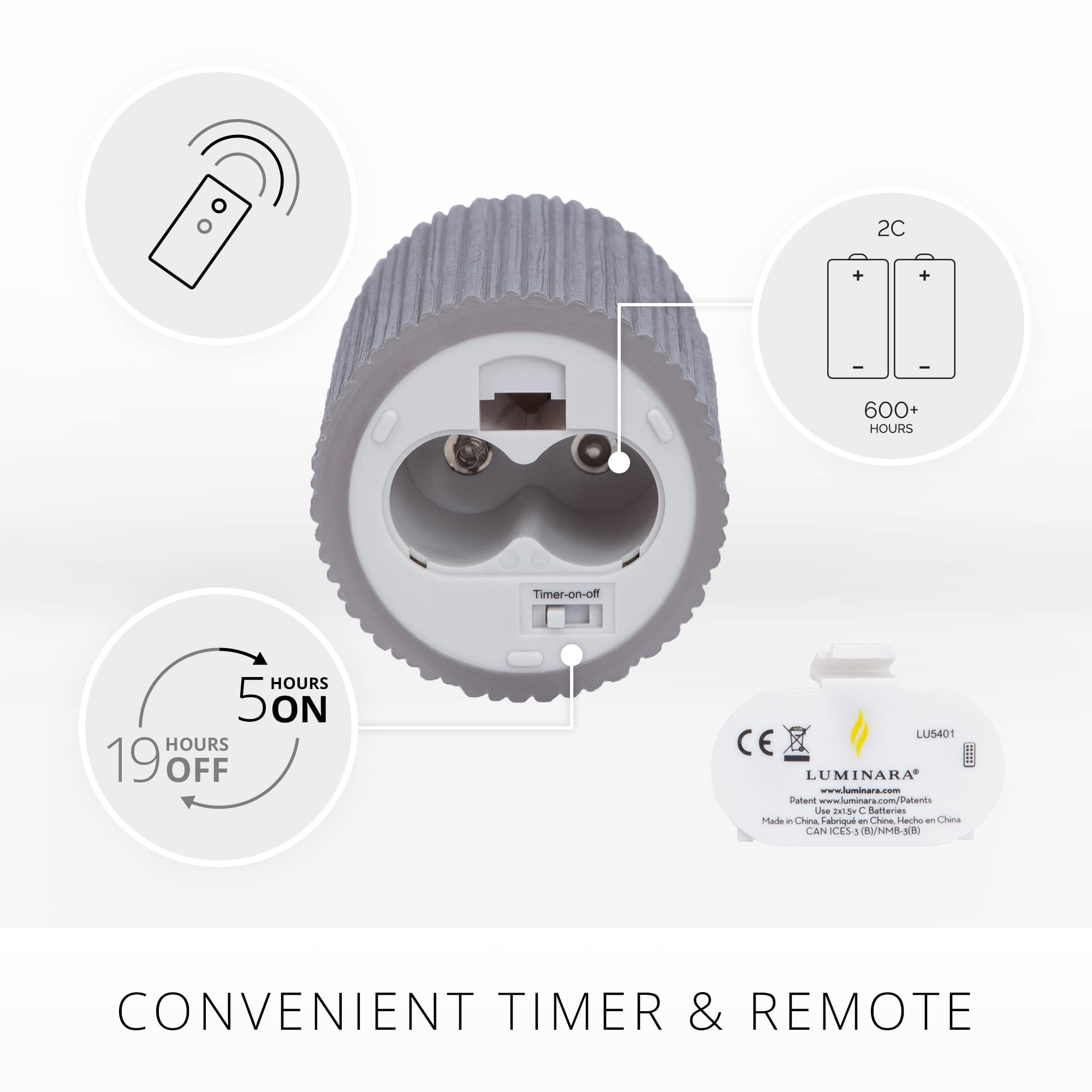 Luminara Flameless Led Candle (3.25X4.5) With Embossed Metallic Furrow, Moving Flame Led Pillar, Real Wax With Recessed Edge, Ba