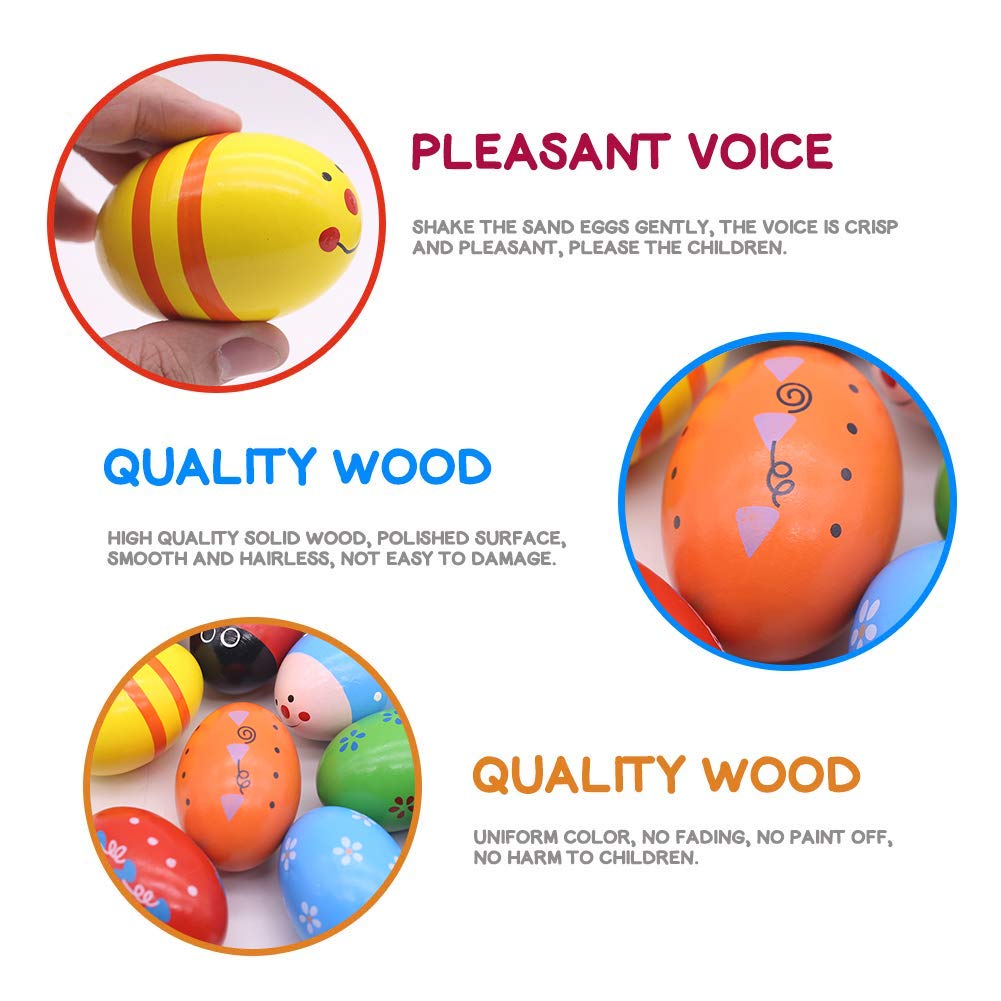 Poplay 15 Pcs Wooden Percussion Musical Egg Maracas Egg Shakers Easter Props