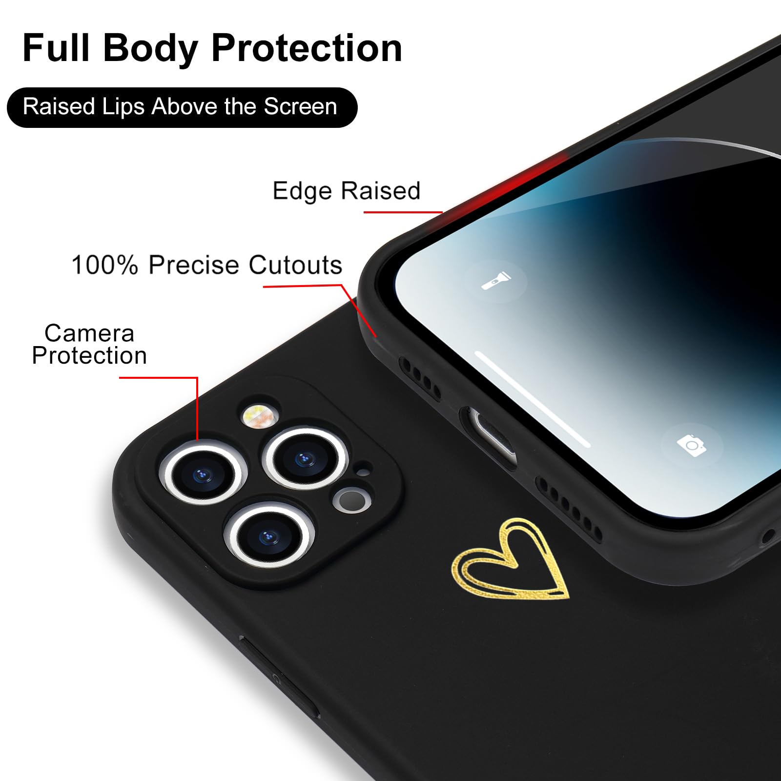 Wirvyuer For Iphone 14 Pro Case Cute Slim Shockproof Phone Case With Wireless Charging Support And Protection, Black