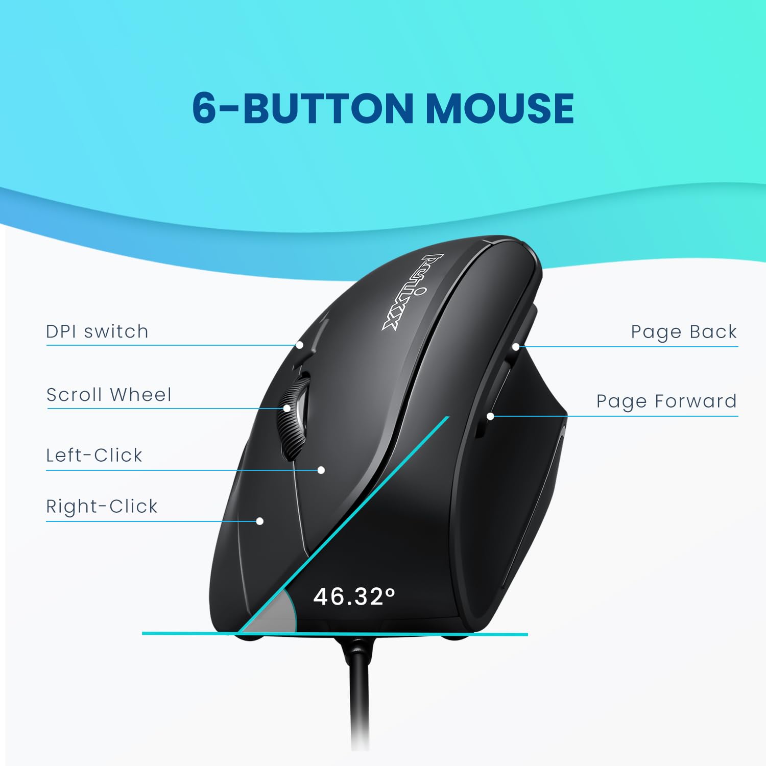 Perixx Perimice 515Ii Wired Ergonomic Vertical Mouse   1000/1600 Dpi   Right Handed Natural Ergonomic Vertical Design