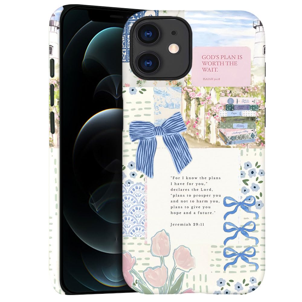 Case for iPhone 11 Pro Max - Slim Fit Anti-Scratch Phone Case for Girl Women - Christian Blue Bow God Religious (Frosted)