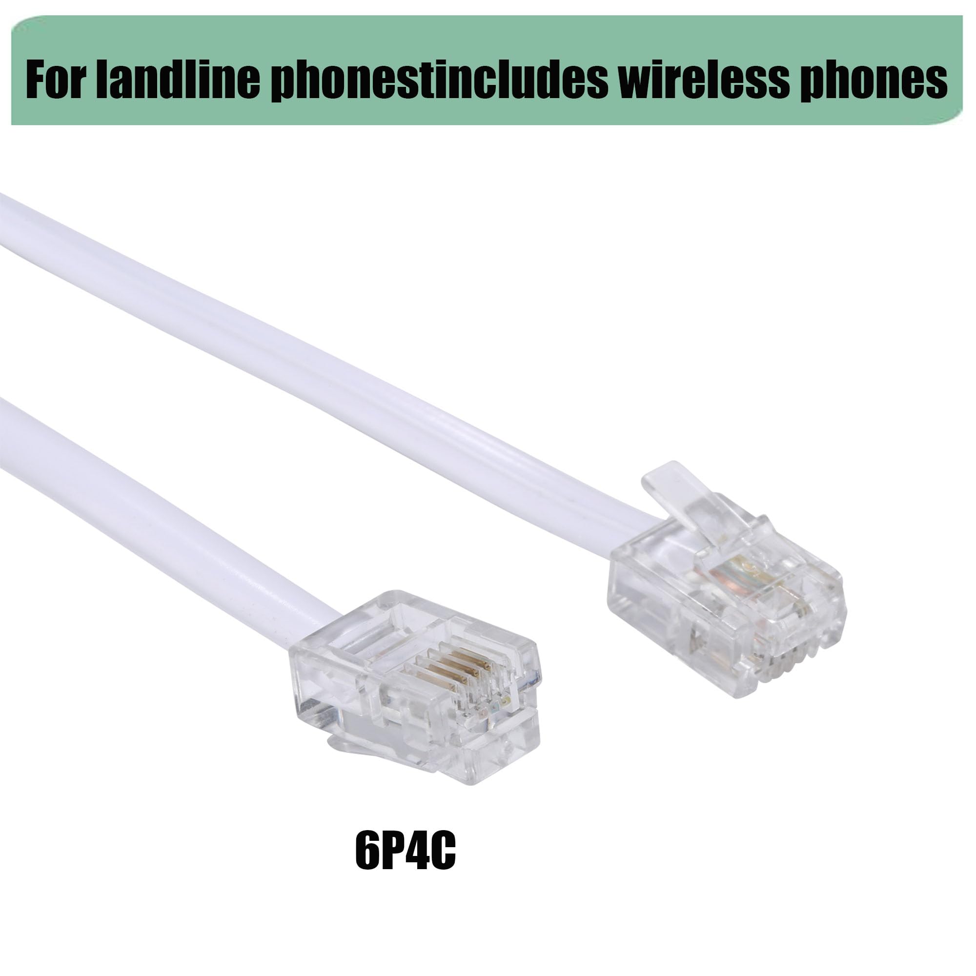 Toyayayo Long Telephone Extension Cord Phone Cable Line Wire, With Standard Rj11 Plug And 1 In Line Couplers And 15 Cable Clip H