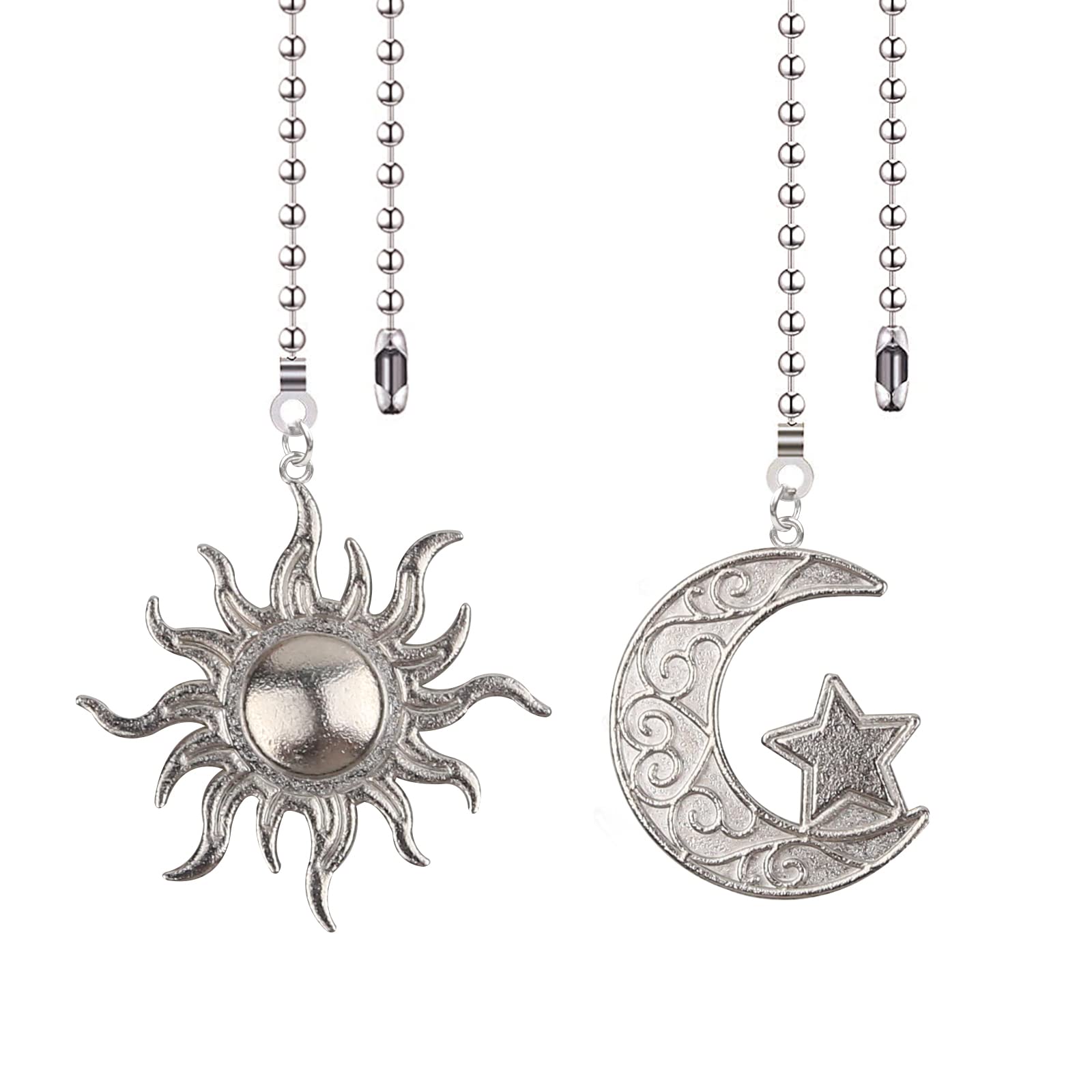 Dotlite Silver Ceiling Fan Pull Chain, 12 Inches Totem Bohemia Pendant Extension Decorative, 3Mm Beaded Ball Chain Extender Orna