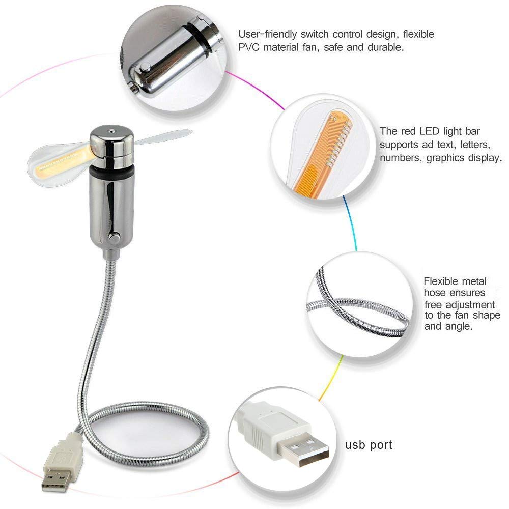 Usb Led Clock Fan 90Mm Usb Powered Portable Mobile Usb Fan With Clock, Led Light Display Time, Mini Gooseneck Fan For Laptop Off