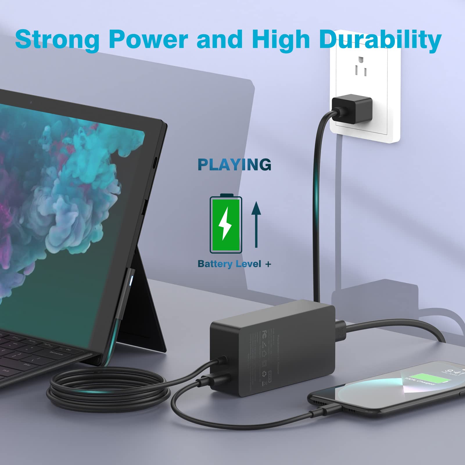 127W Microsoft Surface Book 3 Laptop Charger Also For 102W Surface Book 2, 1, Surface Laptop Studio 1, Windows Surface Pro/Lapto