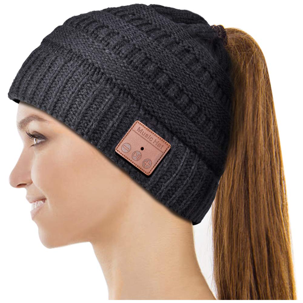 Bluetooth Beanie Hat For Women   Stocking Stuffer Gifts For Women Ponytail Cap, Upgraded Bluetooth 5.0 Winter Warm Hat Wireless