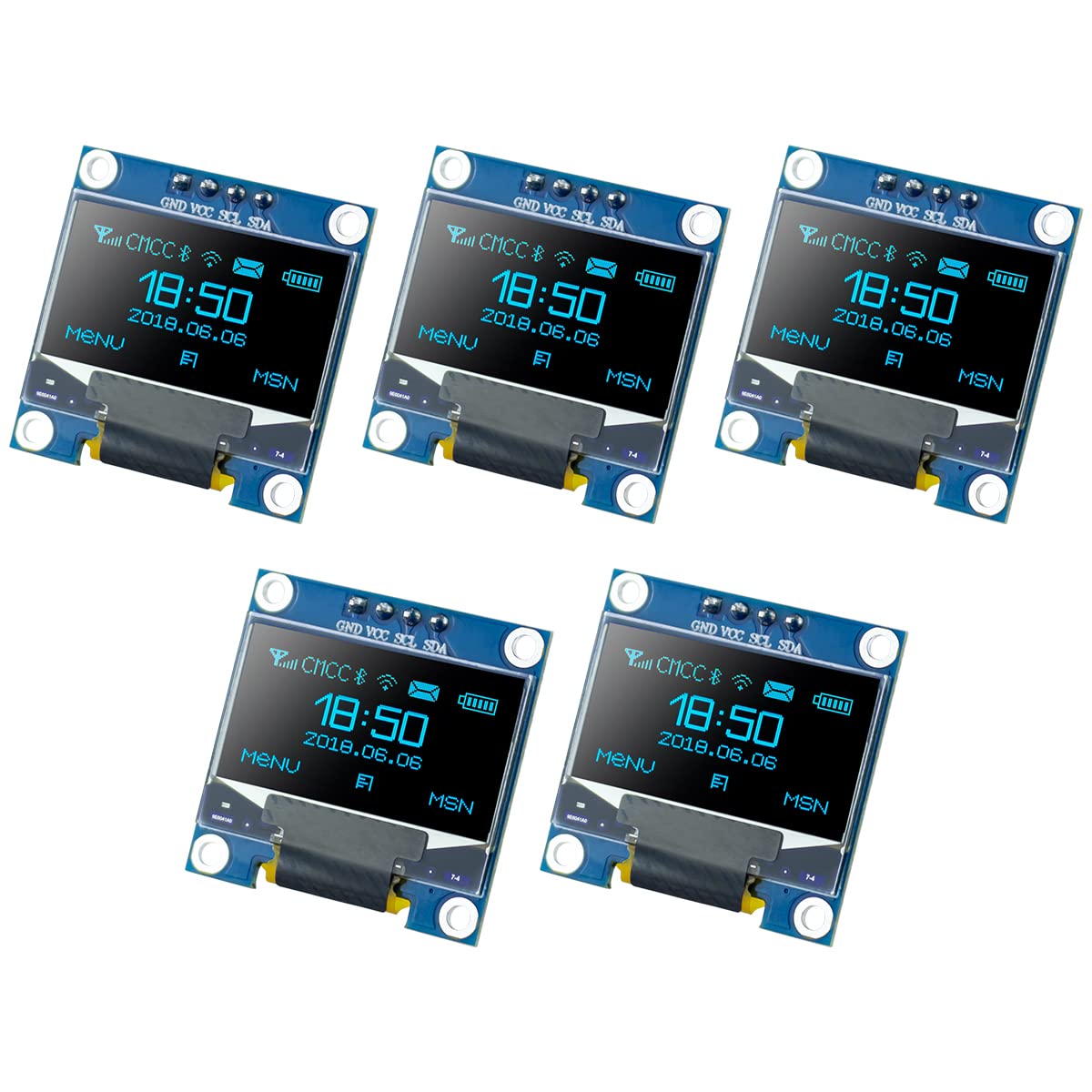 Hosyond 5 Pcs 0.96 Inch Oled I2C Iic Display Module 12864 128X64 Pixel Ssd1306 Mini Self Luminous Oled Screen Board Compatible W