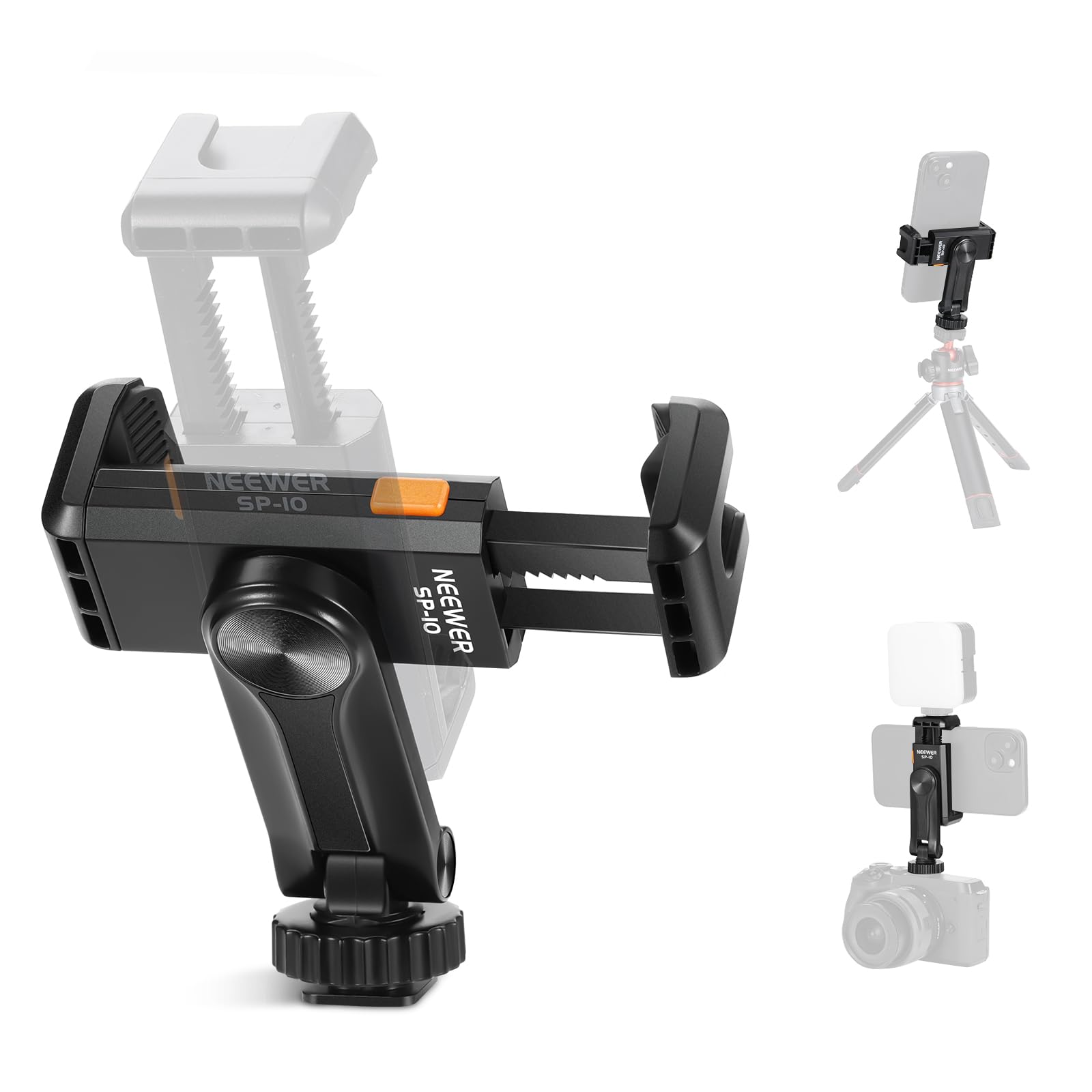 Neewer Basic Phone Tripod Mount Holder With 1/4'' Thread & Cold Shoe, 2.36''-3.54''/6-9Cm 360 Rotatable Camera Mount Cellphone C