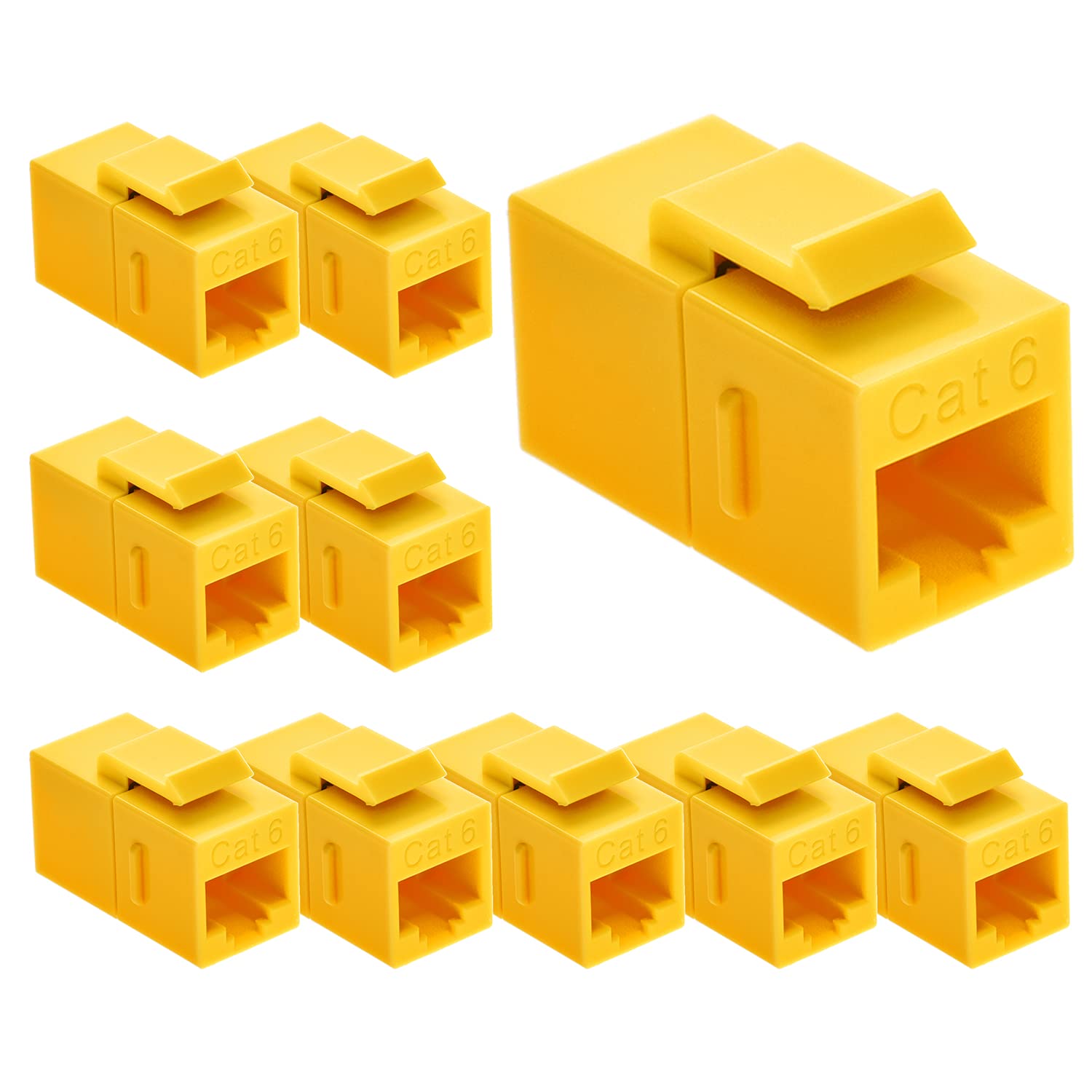 Beszin Cat.6 Rj45 Inline Coupler With Keystone Latch, Female Female [50 Micron Gold Plated] (10 Pack, Yellow)