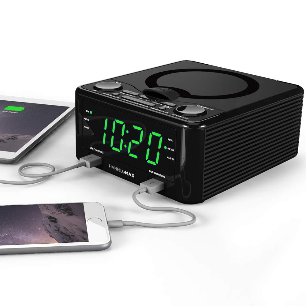 Hannlomax Hx 300Cd Top Loading Cd Player, Pll Fm Radio, Digital Clock, Dual Alarm, 1.2'' Green Led Display, Dual Usb Ports For 1