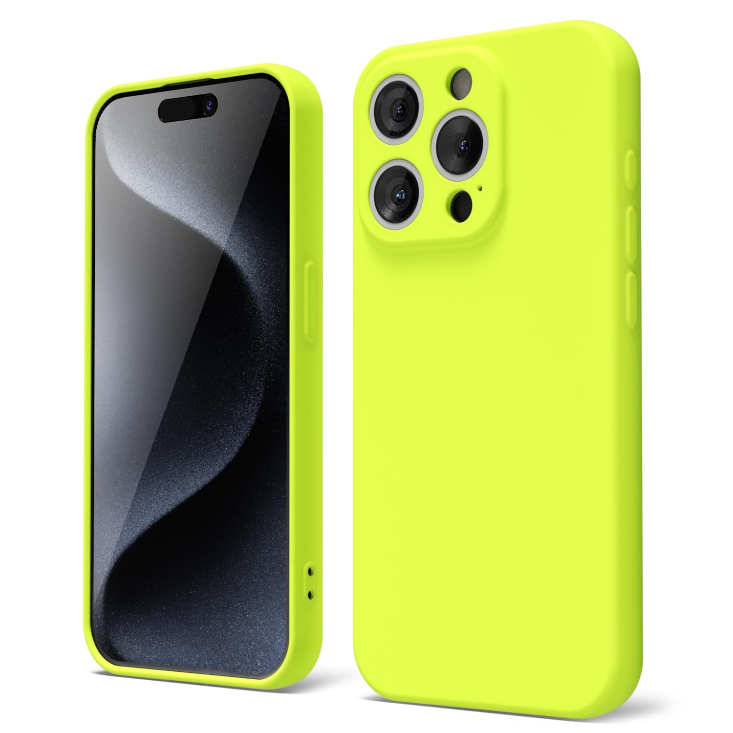 Oakxco For Iphone 15 Pro Phone Case Liquid Silicone, Neon Bright Solid Color, Thin Slim Soft Rubber Gel Matte Tpu Plain Simple C