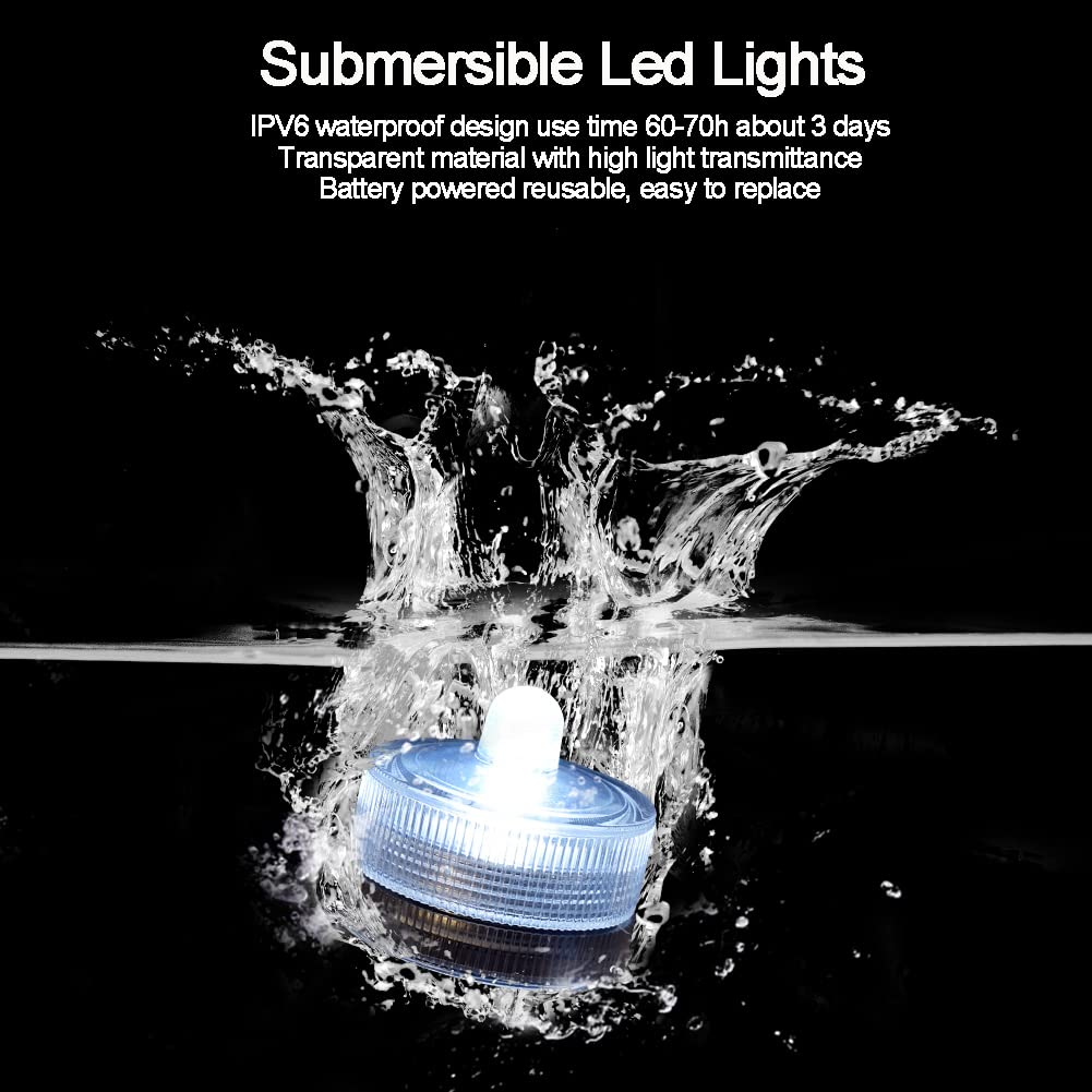 Idyl Light Blue Submersible Led Lights, Waterproof Tea Lights Underwater Mini Pool Lights Battery Operated Flameless For Vases F