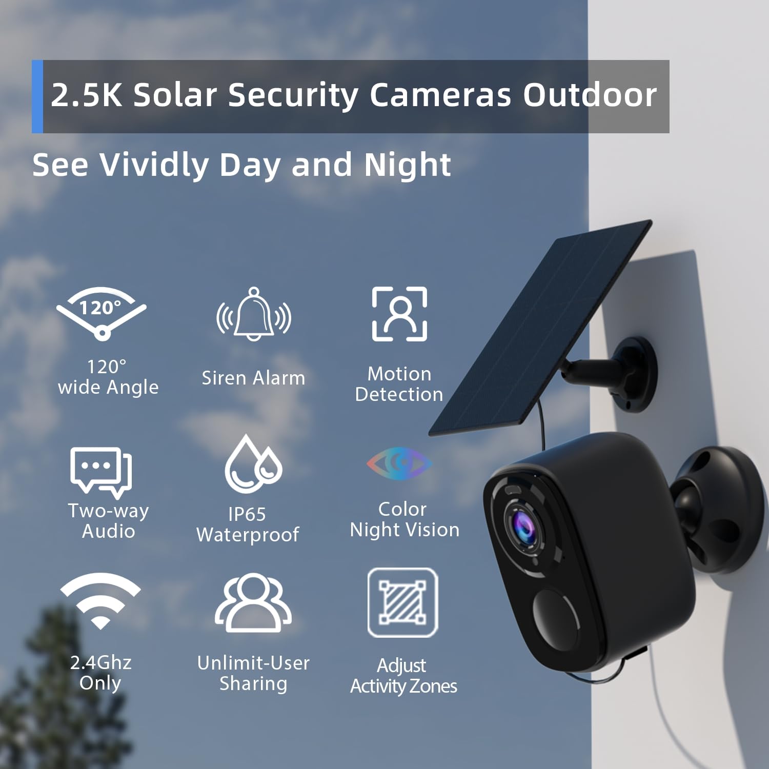 Rraycom Solar Security Cameras Wireless Outdoor For Home Security, 5Mp Security Camera With Ai Motion Detection, Color Night Vision, Spotlight Siren Alarm, 2 Way Audio, Cloud/Sd, Works With Alexa