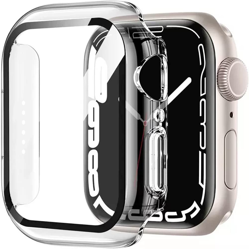 Hankn Case 45Mm For Apple Watch Series 9 8 7 45Mm Tempered Glass Screen Protector Bumper Transparent Iwatch Cover (45Mm, Clear)