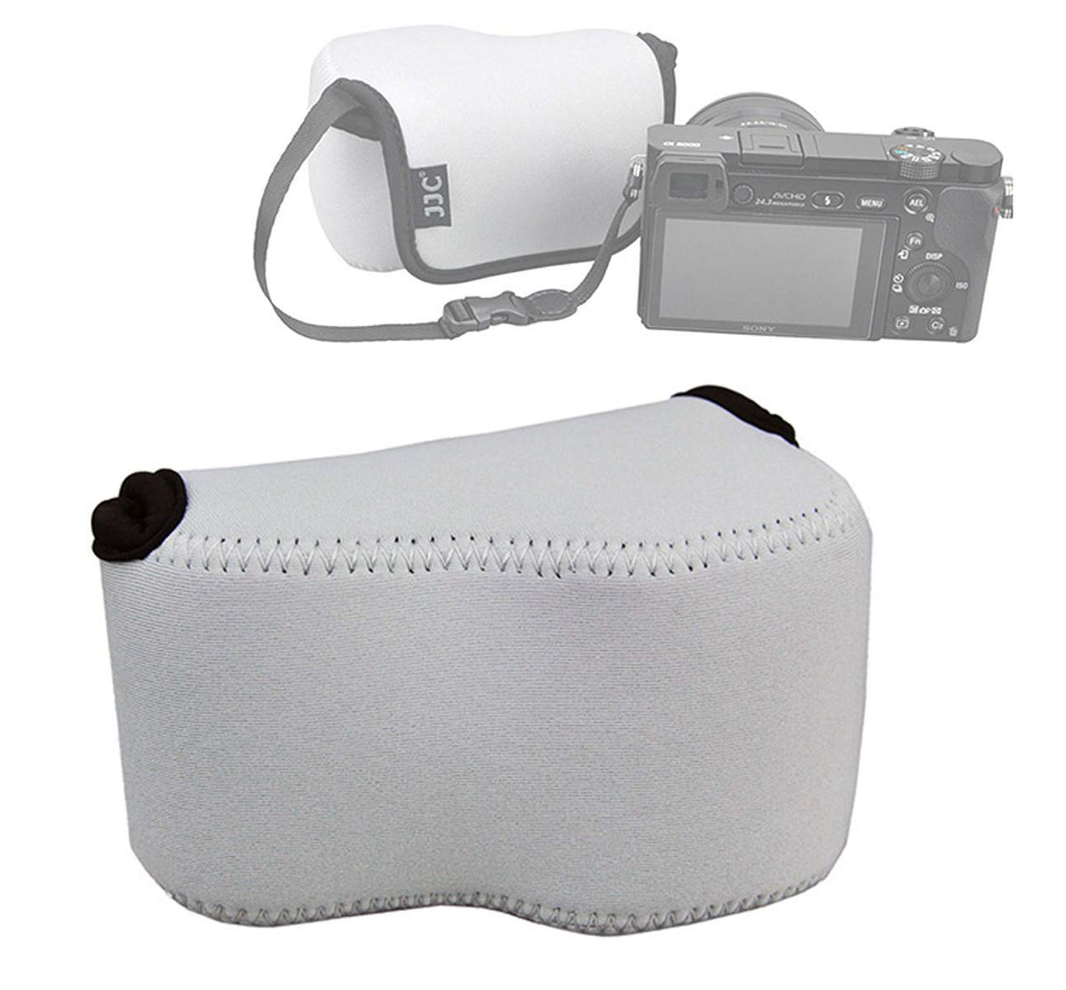 JJC Gray Ultra Light Neoprene Camera Case Pouch Bag, Compatible with Sony a6600 a6500 a6400 a6300 a6100 a6000 a5100 with Sony SELP1650 16-50mm Zoom Pancake Lens, Size 120 x 73 x 87mm