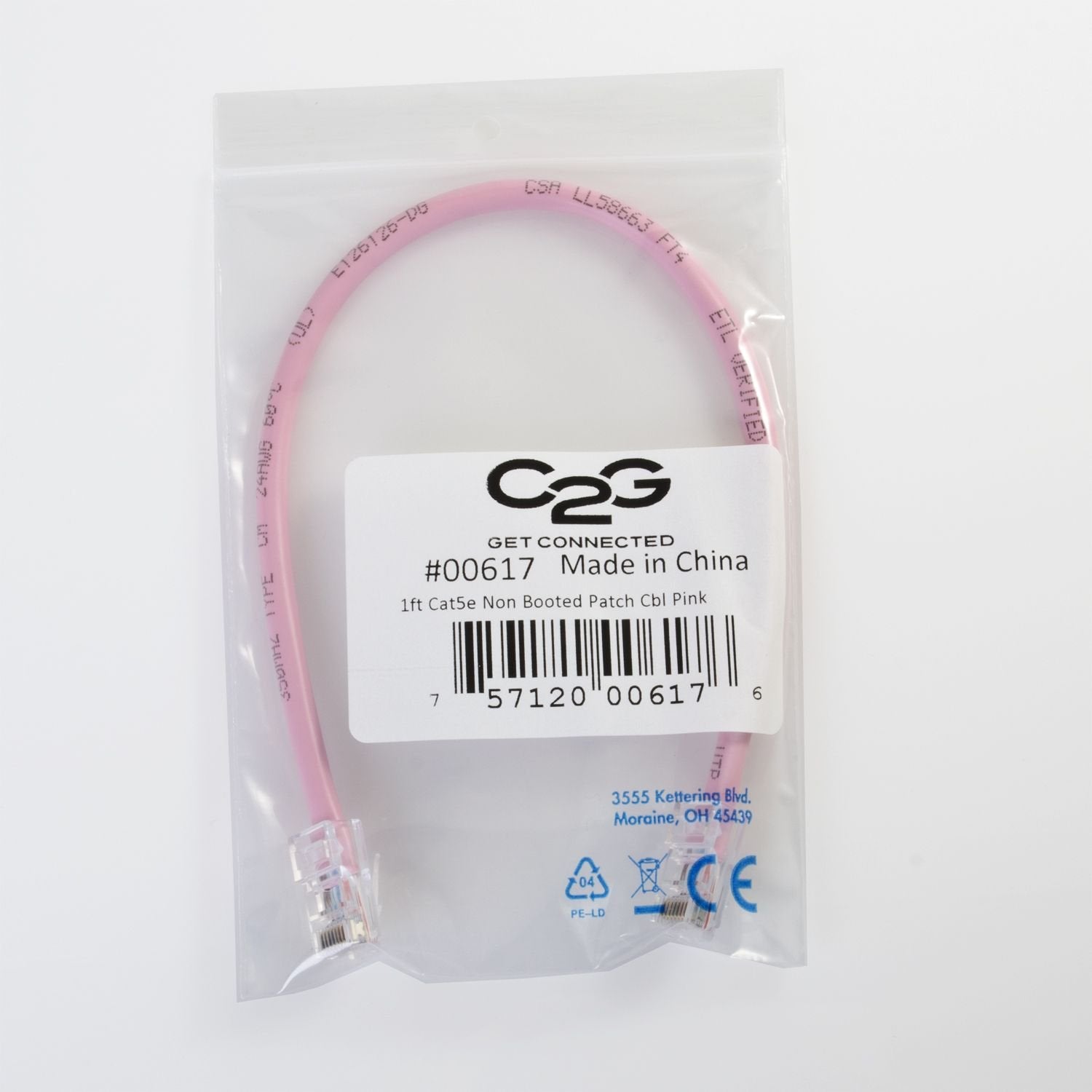 C2G 00635 Cat5E Cable   Non Booted Unshielded Ethernet Network Patch Cable, Pink (75 Feet, 22.86 Meters)