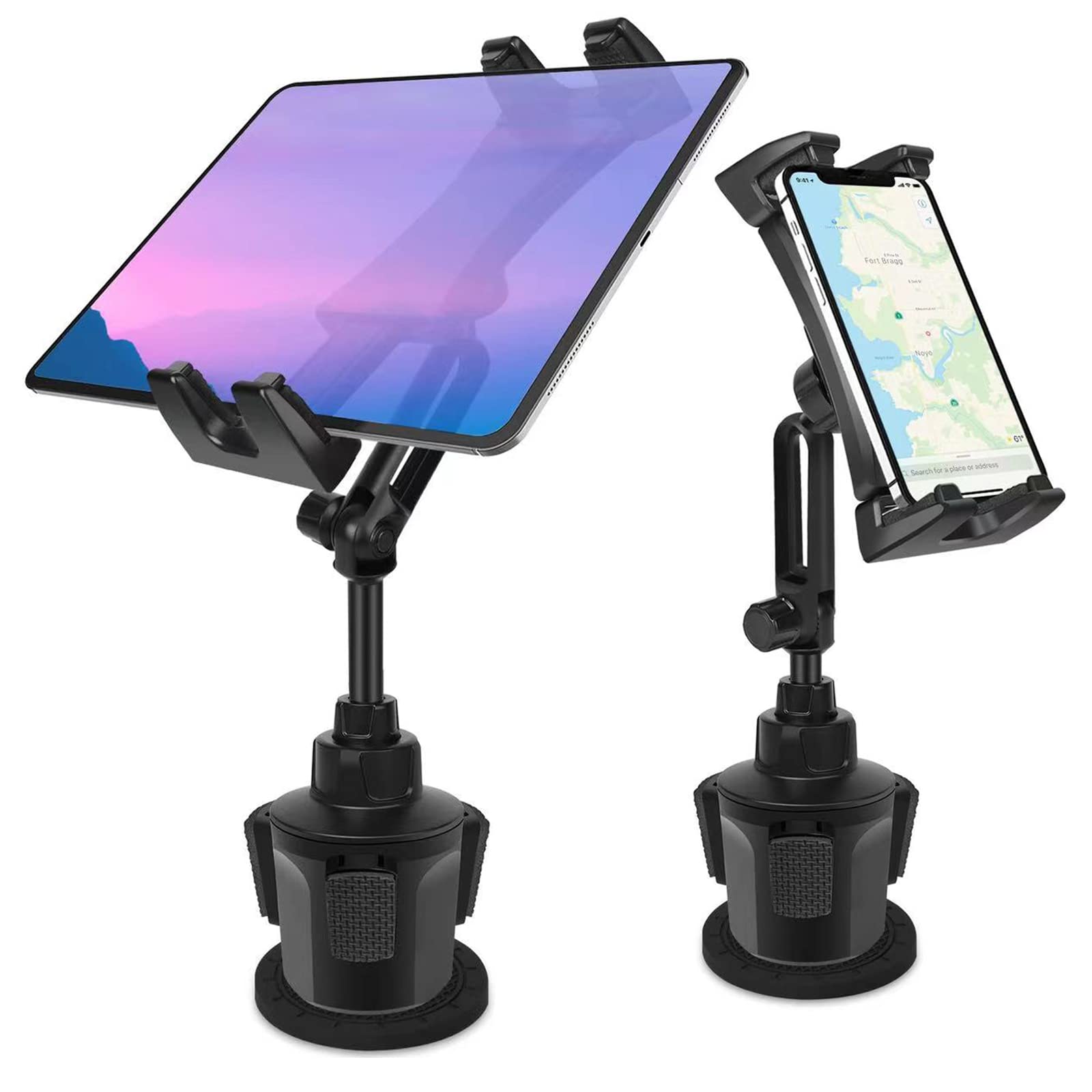 Car Cup Holder Tablet Mount & Phone Cradle Stand Truck For Ipad Pro 9.7, 11, 12.9 Air Mini 5 4 3 2, Samsung Galaxy Tabs, Iphone