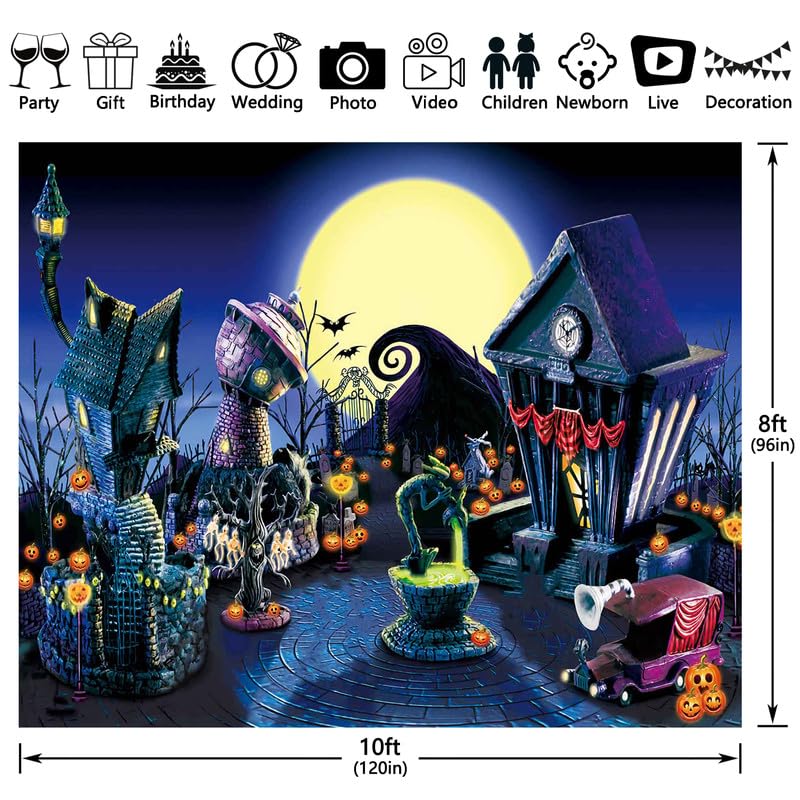 Zthmoe 10X8Ft Halloween Nightmare Themed Party Photography Backdrop Pumpkin Moon Town Background Birthday Baby Shower Christmas