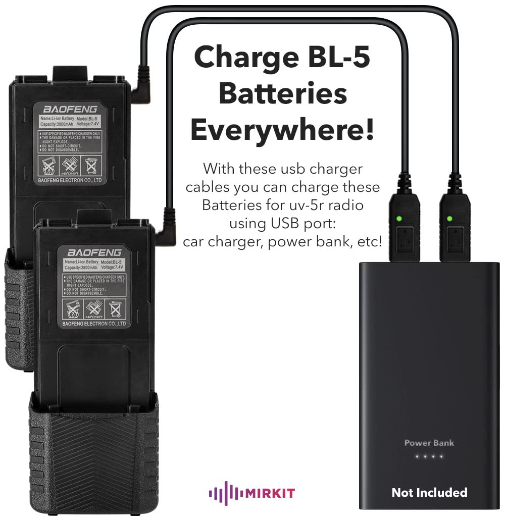 Mirkit 2Pc Uv5R Battery Bl 5 3800Mah & 2Pc 2.5 Mm Usb Charger Cables With Lanyards Mirkit For Two Way Radio Compatible With Baofeng Uv 5R Bf F8Hp Uv 5Rx3 Uv 5Rtp Uv 5X3