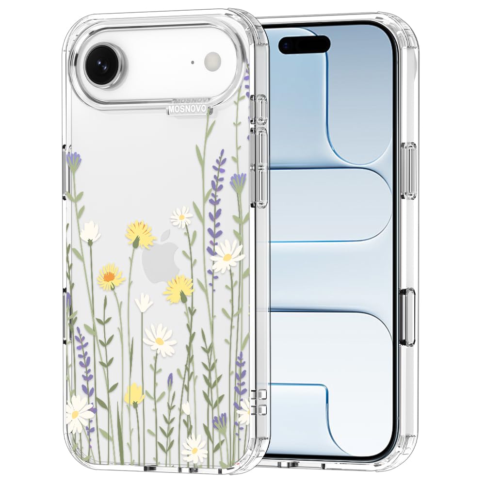 MOSNOVO for iPhone Air Case | Military Grade 6.6ft Drop Tested | Camera Control | Clear with Wild Meadow Design
