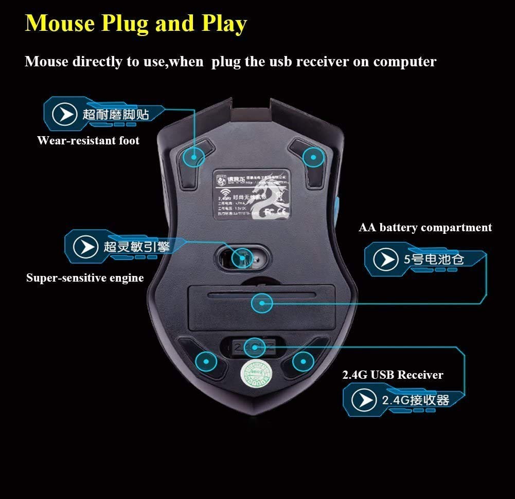Soke-Six Wireless Gaming Keyboard & Mouse Combo, Waterproof, Ergonomic Design, 2.4GHz, Black - Perfect for Desktop & Laptop Use