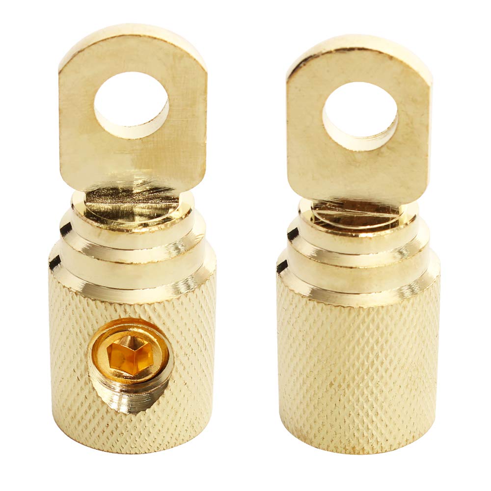 Car Audio Battery Terminal Connector Pure Brass Gold Plated 0 Gauge Car Audio Amp Input Reducers For 0 2 Gauge Wire 2Pcs